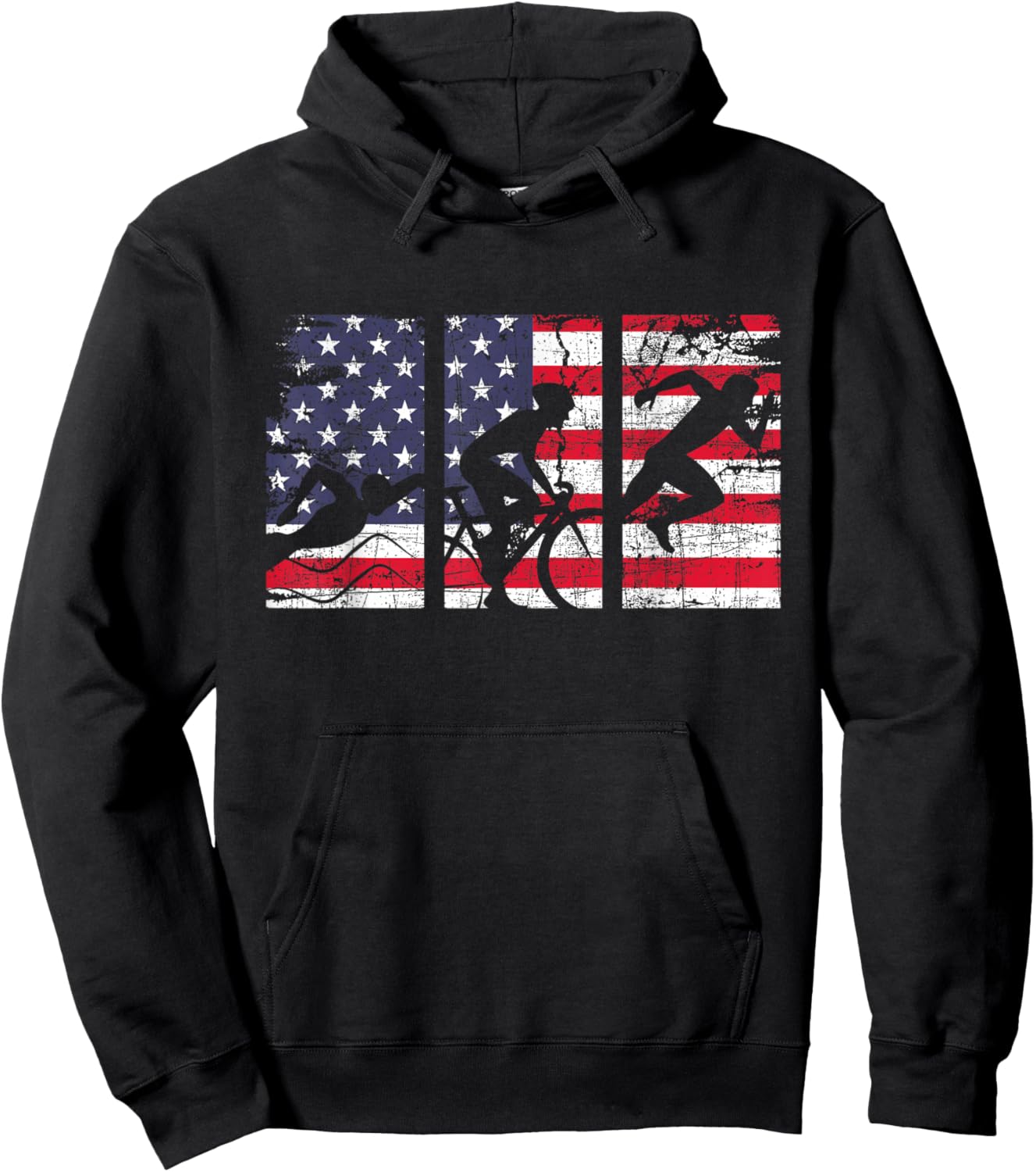 Triathlon USA Flag - Triathlete Athlete Sports Swim Run Bike Hoodie - Hoodie | Black