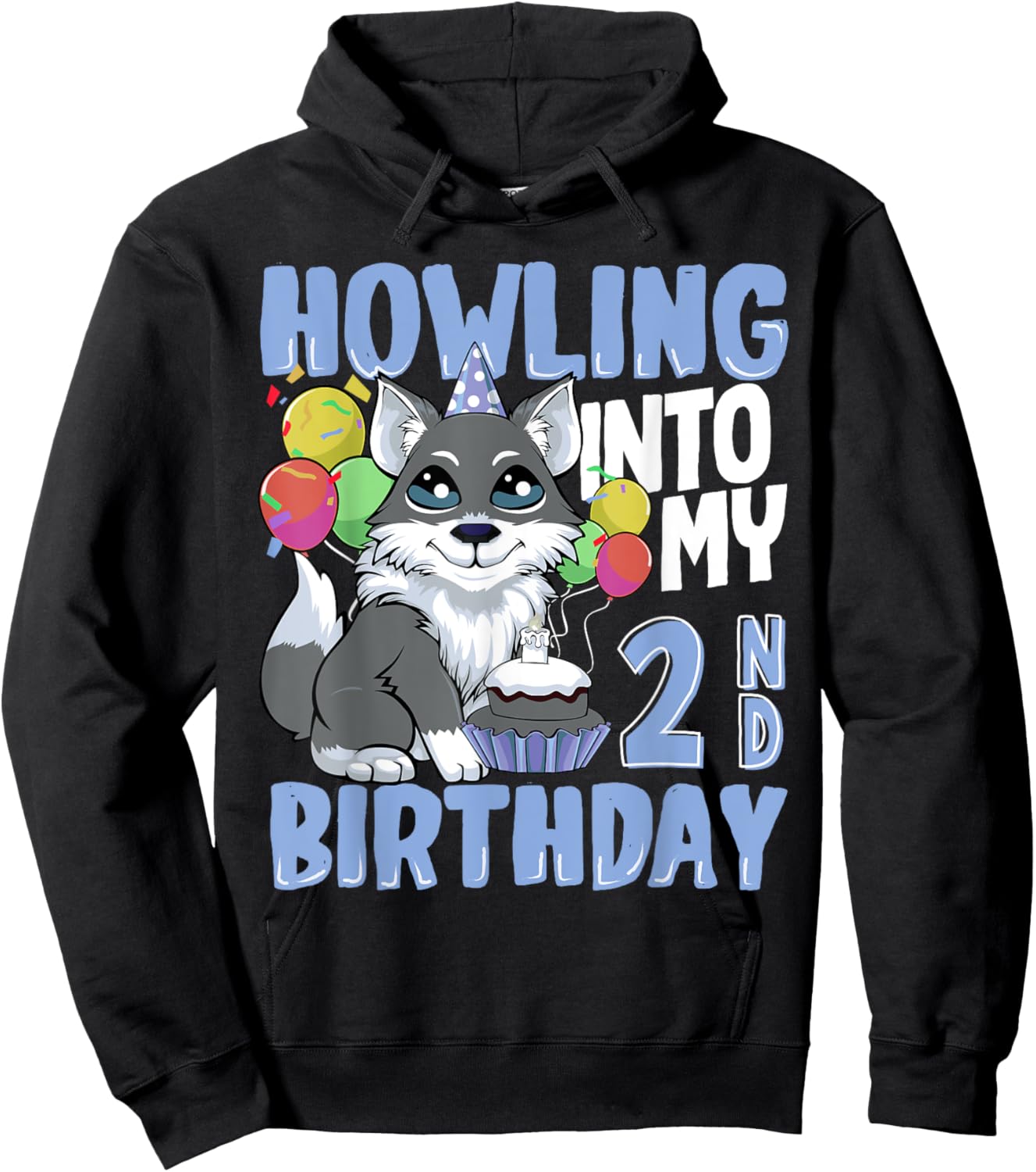 Wolf for 2 Year Old Birthday for 2nd Birthday Wolf Kids Boys Hoodie - Hoodie | Black