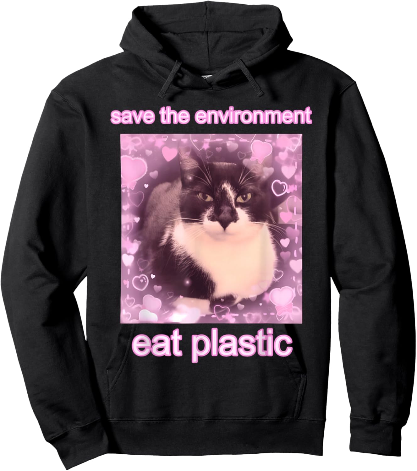 Cat Save The Environment Eat Plastic Hoodie - Hoodie | Black
