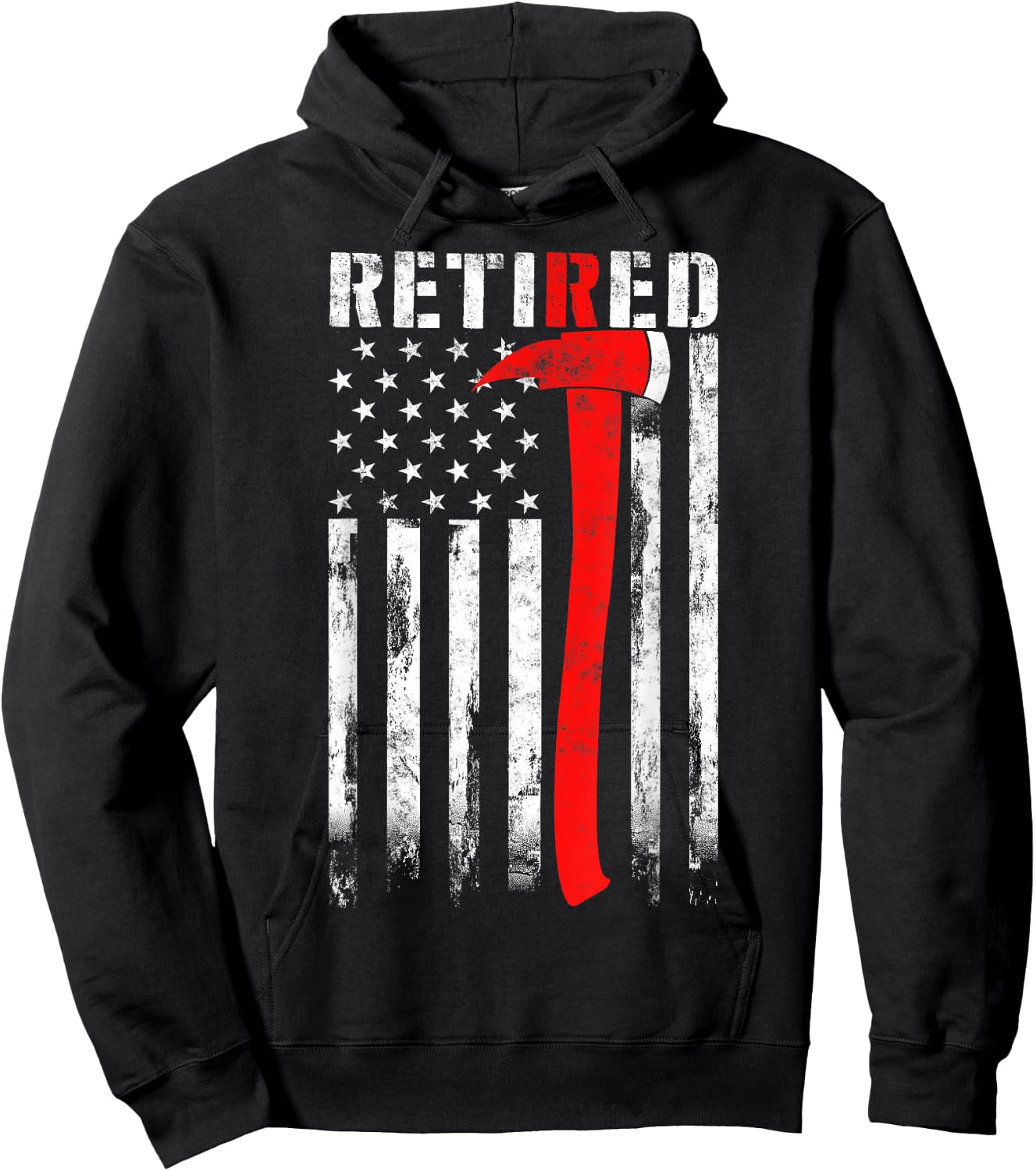 Retired Firefighter Thin Red line Axe American flag Fireman Hoodie - Hoodie | Black