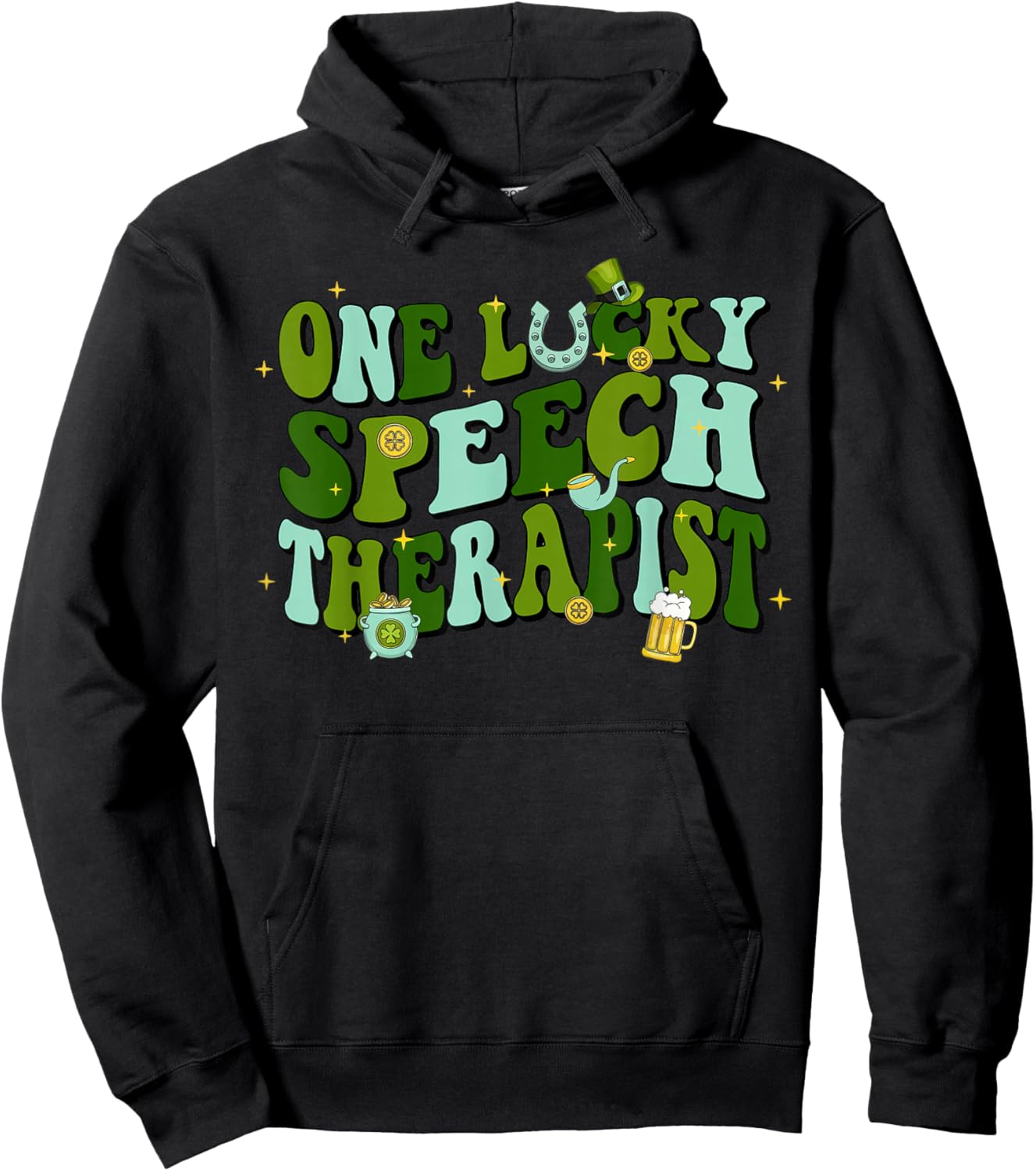 One Lucky Speech Therapist SLP St Patricks Day Irish Hoodie - Hoodie | Black