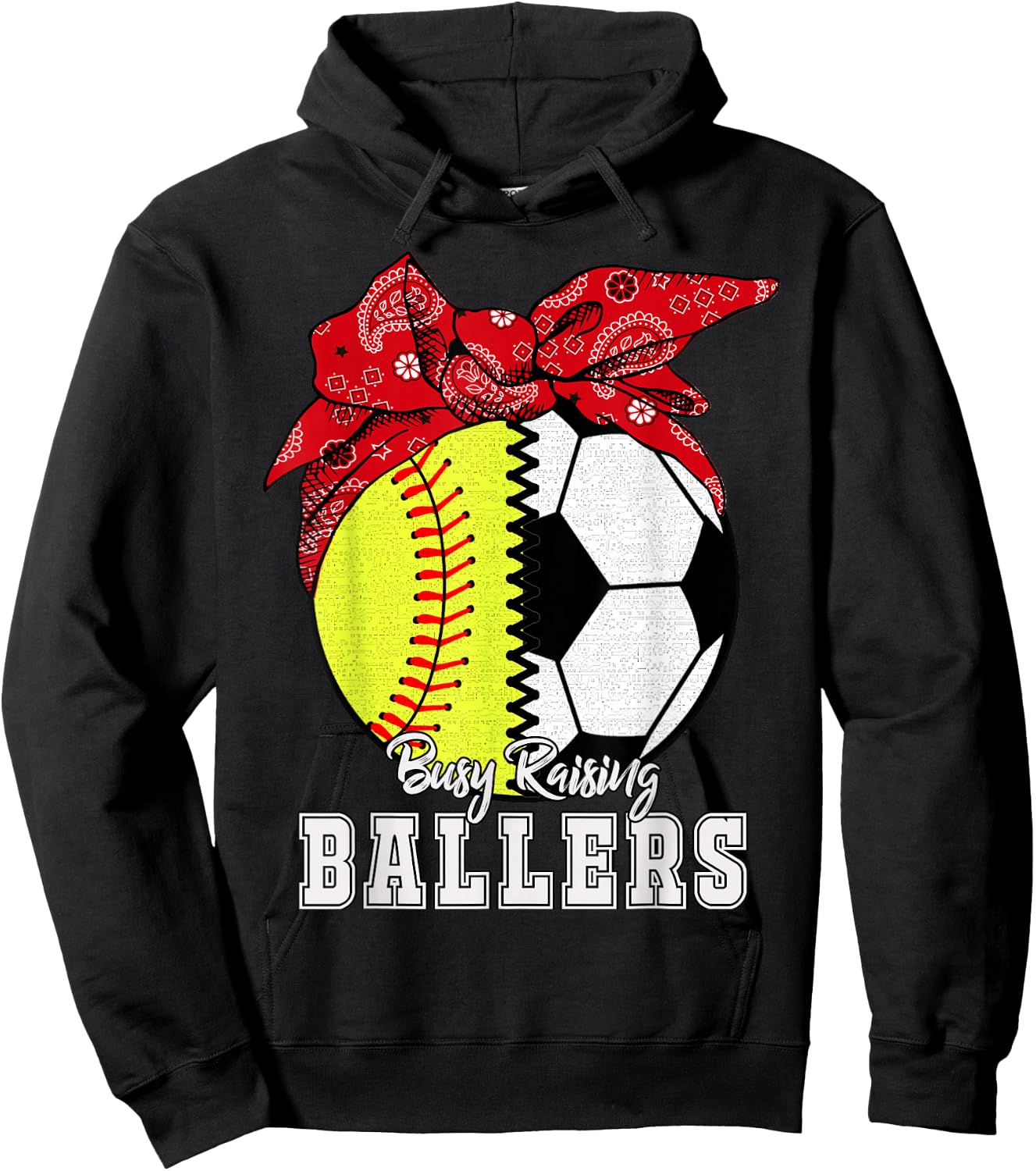 Busy Raising Ballers Softball Soccer - Softball Mom Hoodie - Hoodie | Black