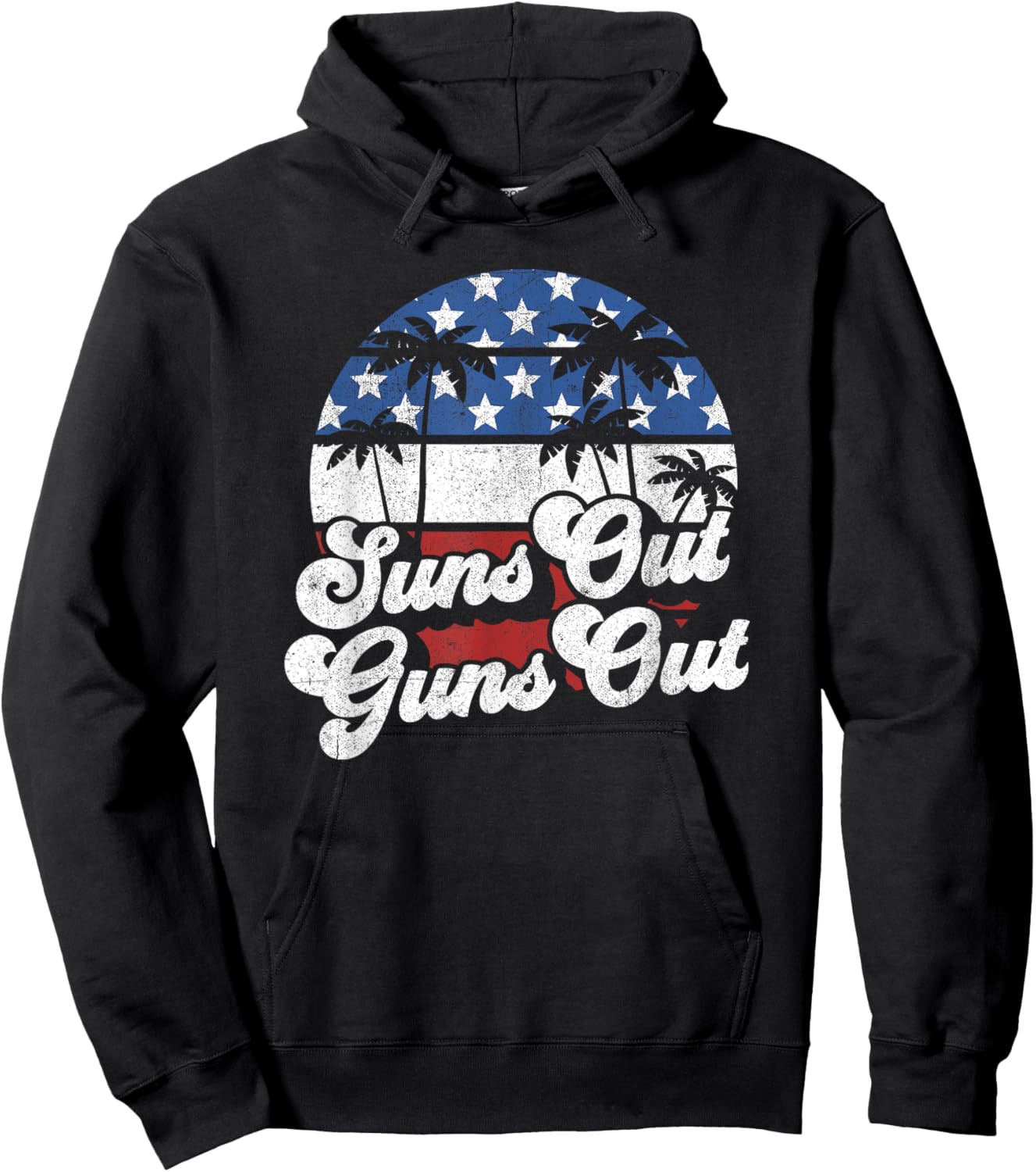 Funny Suns Out Guns Out 4th of July USA American Flag Beach Hoodie - Hoodie | Black