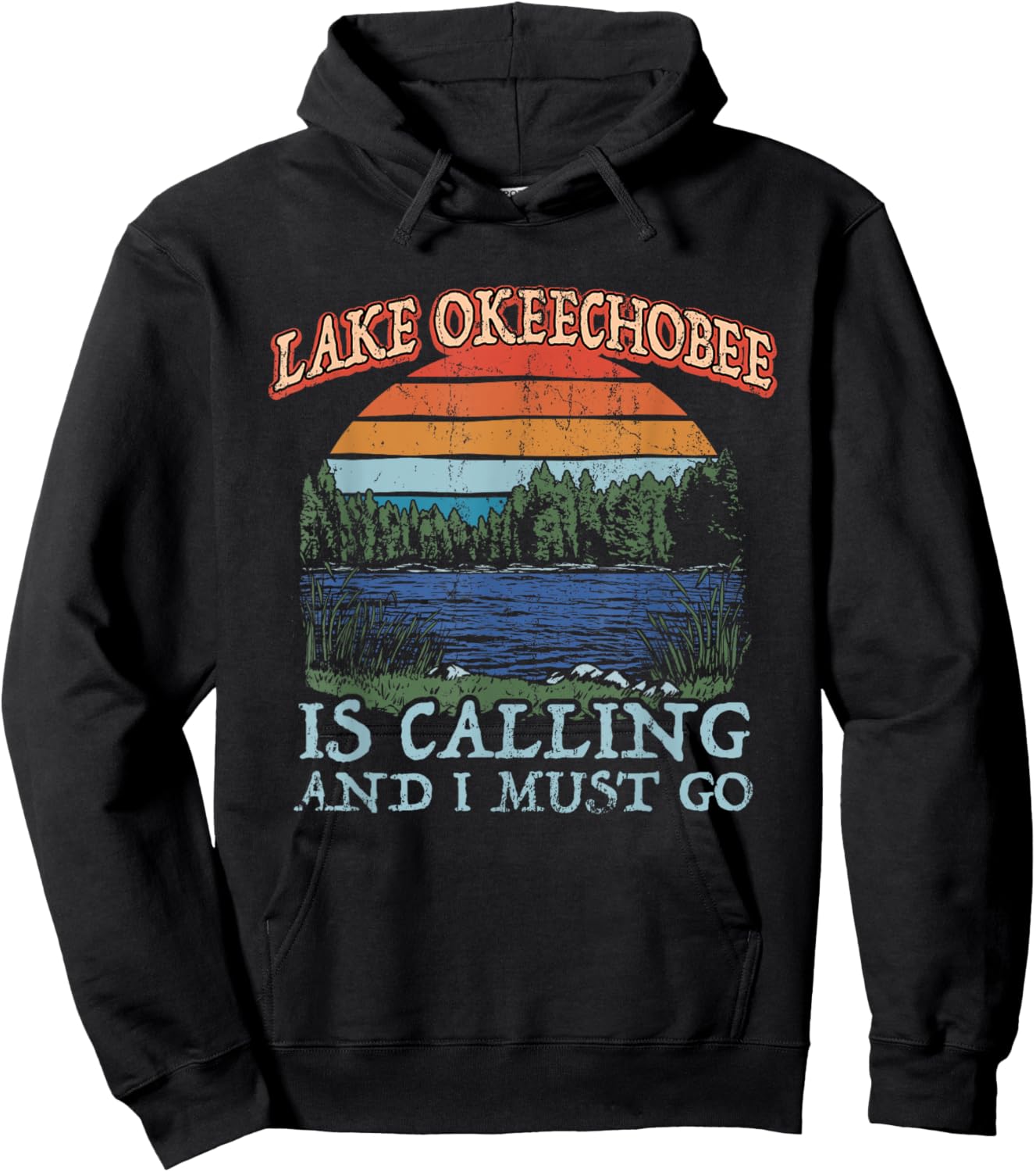 Fishing Boating Camping Retro Lake Vacation Lake Okeechobee Hoodie - Hoodie | Black
