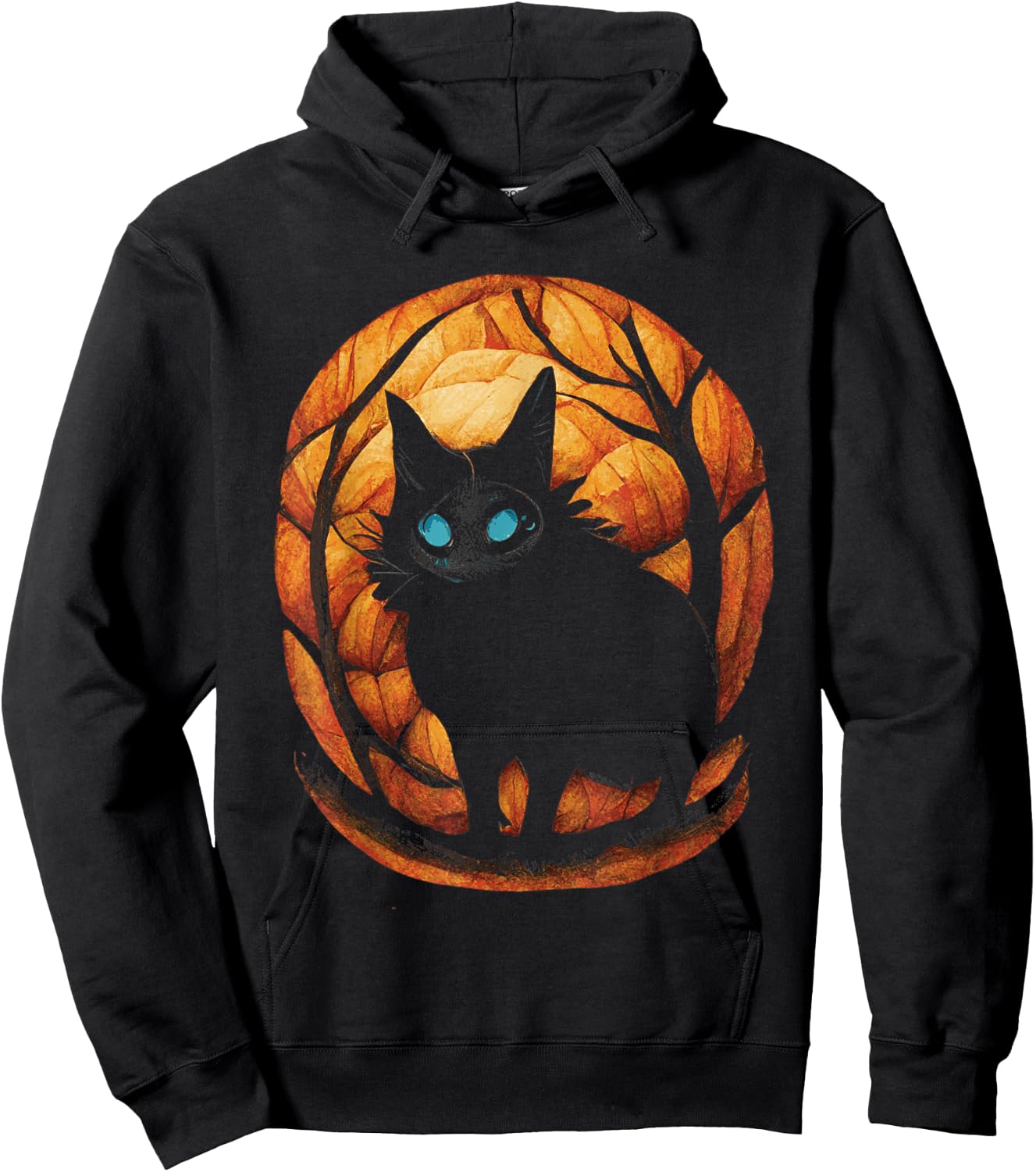 Creepy Black Cat in Magic Pumpkin Forest Hoodie - Hoodie | Black