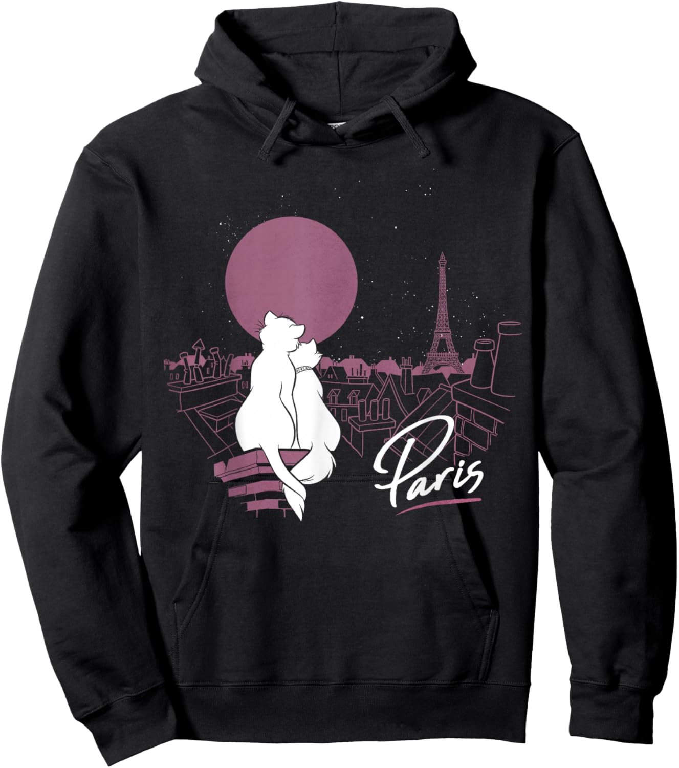 Disney The Aristocats Duchess And Thomas Paris by Moonlight , Black, S Hoodie - Hoodie | Black