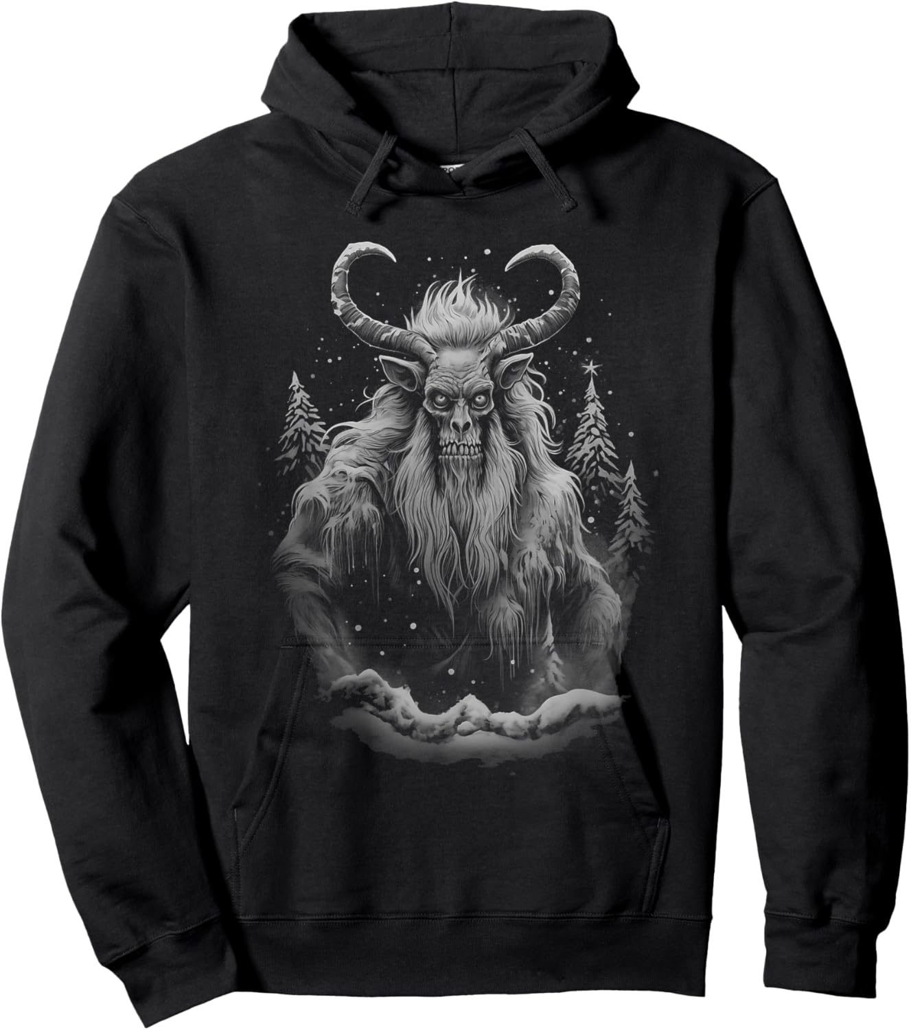 Vintage Krampus Creepy Christmas Black and White Graphic Hoodie - Hoodie | Black