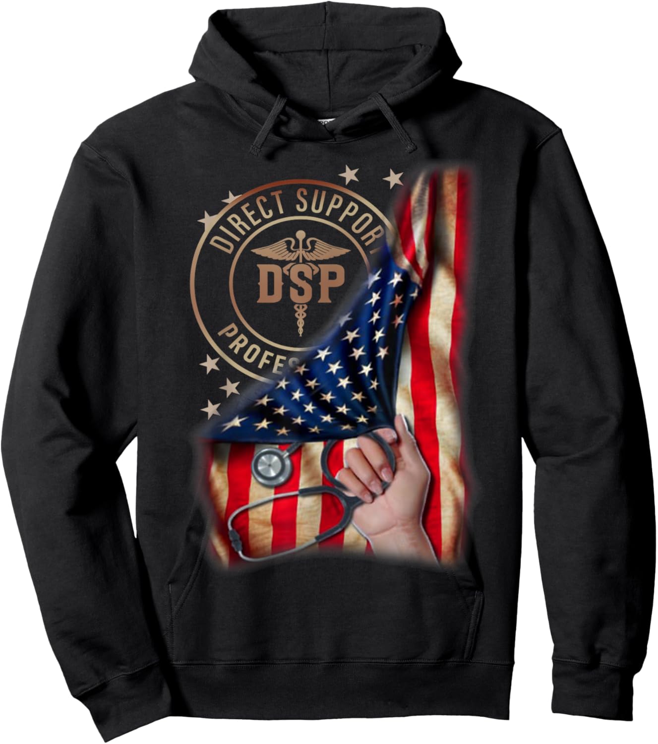 Funny Patriotic DSP USA Flag Nurses Week Gifts 4th of July Women Men Hoodie - Hoodie | Black