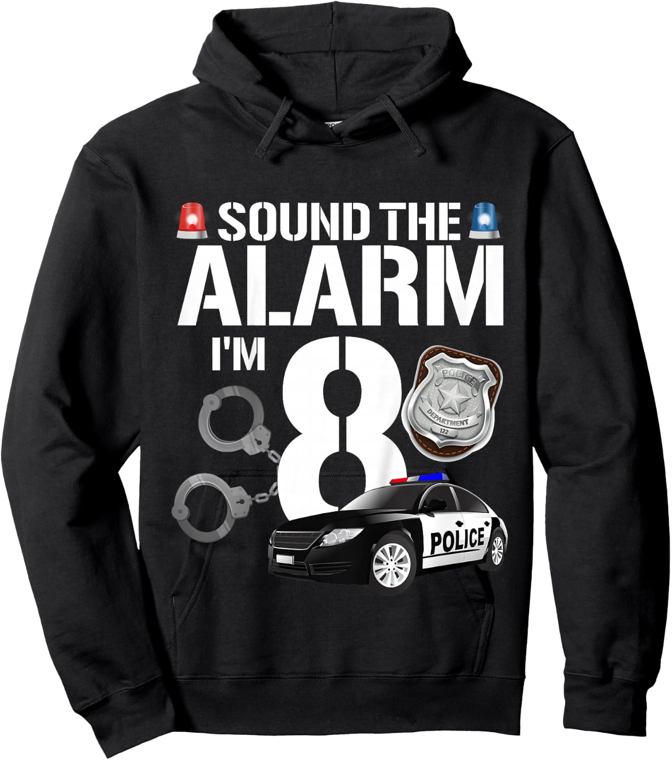 Kids 8 Year Old Police Birthday Officer Cop Car 8th Gift Boy Hoodie - Hoodie | Black