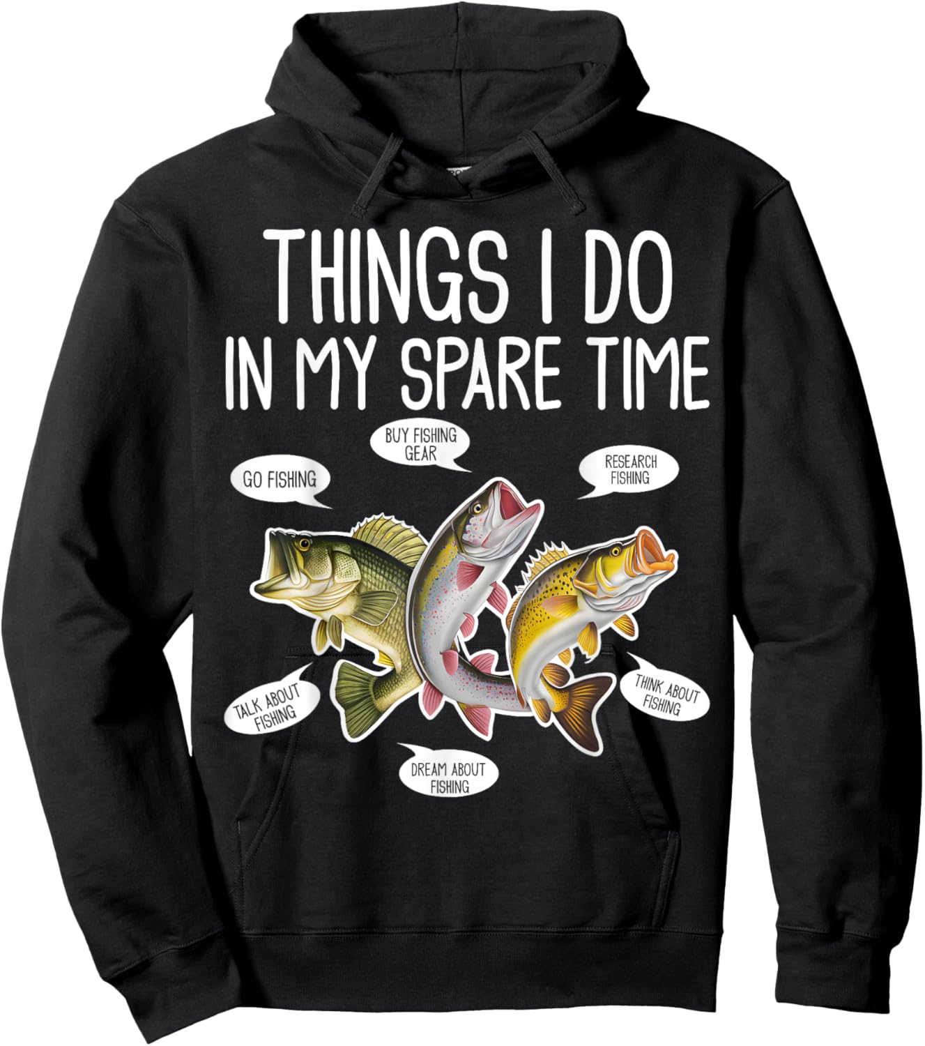 Things I Do In My Spare Time Funny Fishing Hoodie - Hoodie | Black