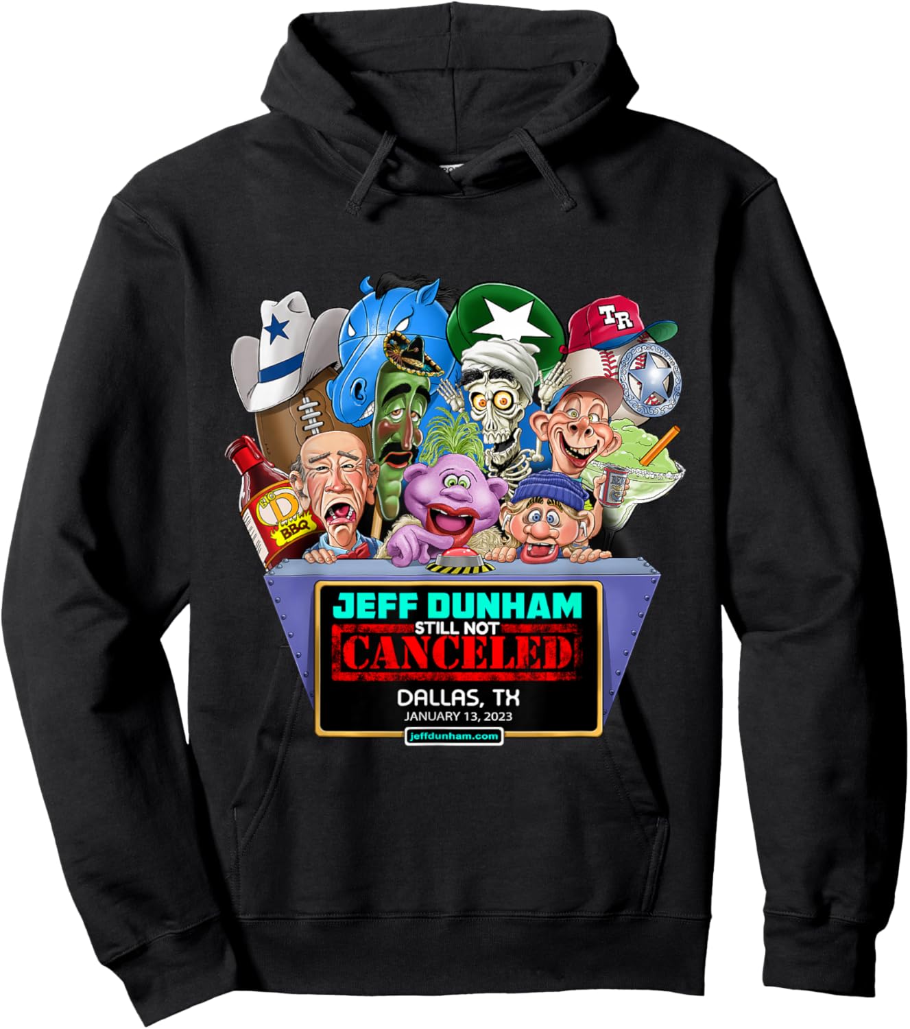 Jeff Dunham Black Cartoon , -Adults, Small, Short Sleeve, Classic Fit, Pull On, Limited Edition Design Hoodie - Hoodie | Black