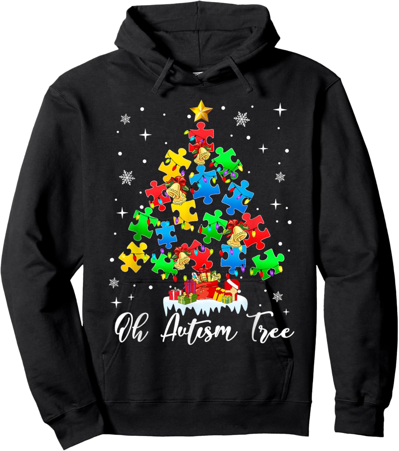 Autism Awareness Christmas Tree Holiday Gifts Black Short Sleeve Small Hoodie - Hoodie | Black