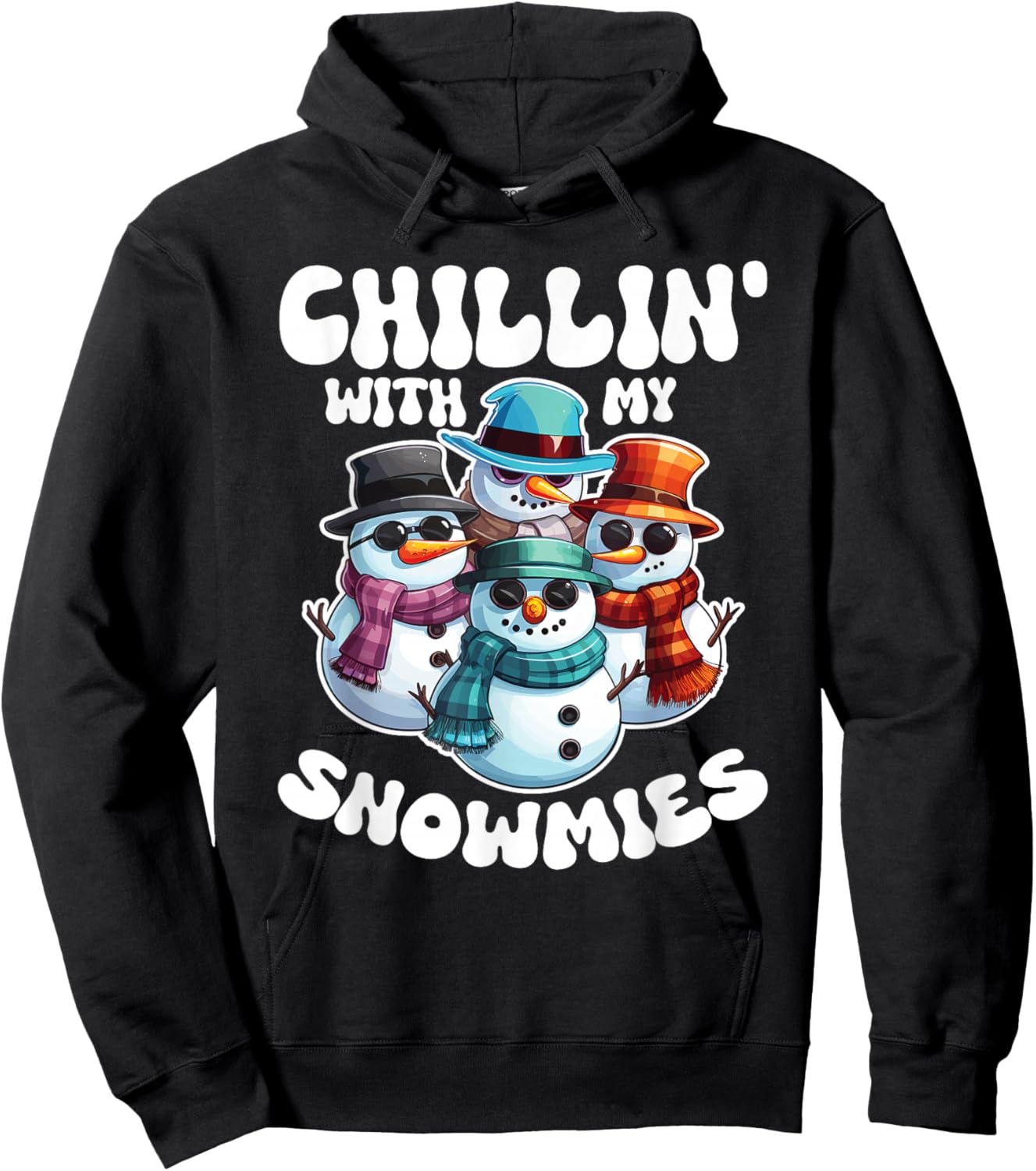 Frosty Friends Christmas Pun Chillin With My Snowmies Cool Snowmen -Adults Black Hoodie - Hoodie | Black