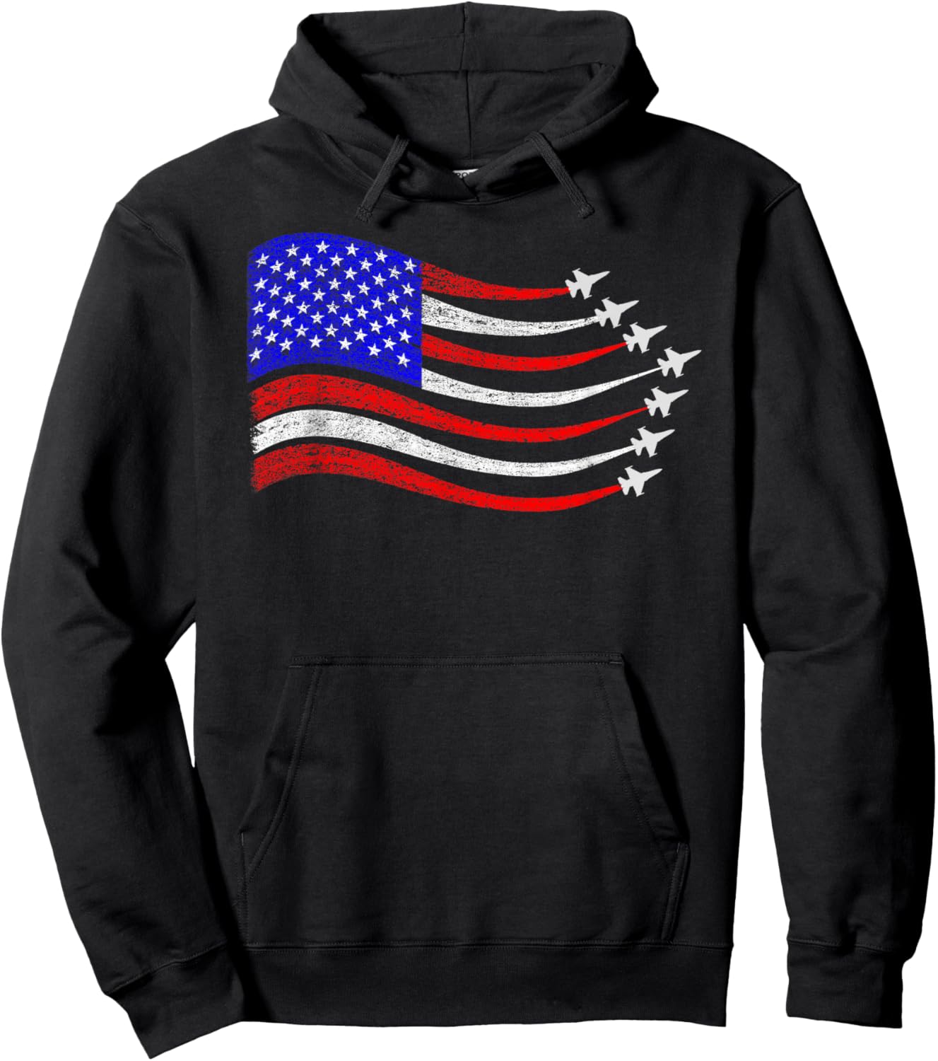 American Patriotic Fighter Jets USA Flag Waving 4th of July Hoodie - Hoodie | Black