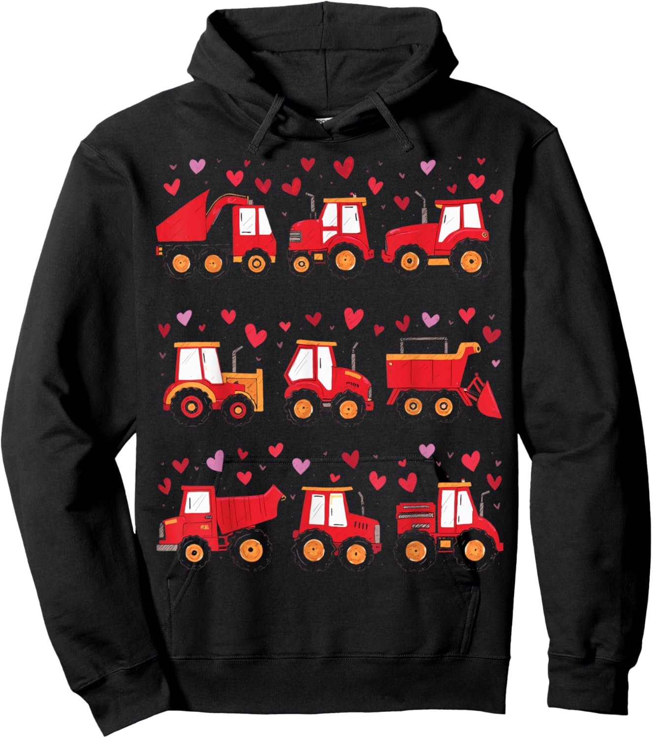 Kids Valentines Day Construction Trucks I Dig You Hearts Hoodie - Hoodie | Black