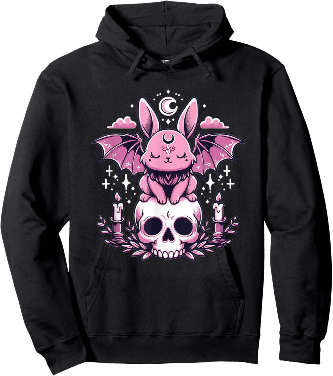 Kawaii Pastel Goth Cute Creepy Bunny Bat Skeleton Hoodie - Hoodie | Black