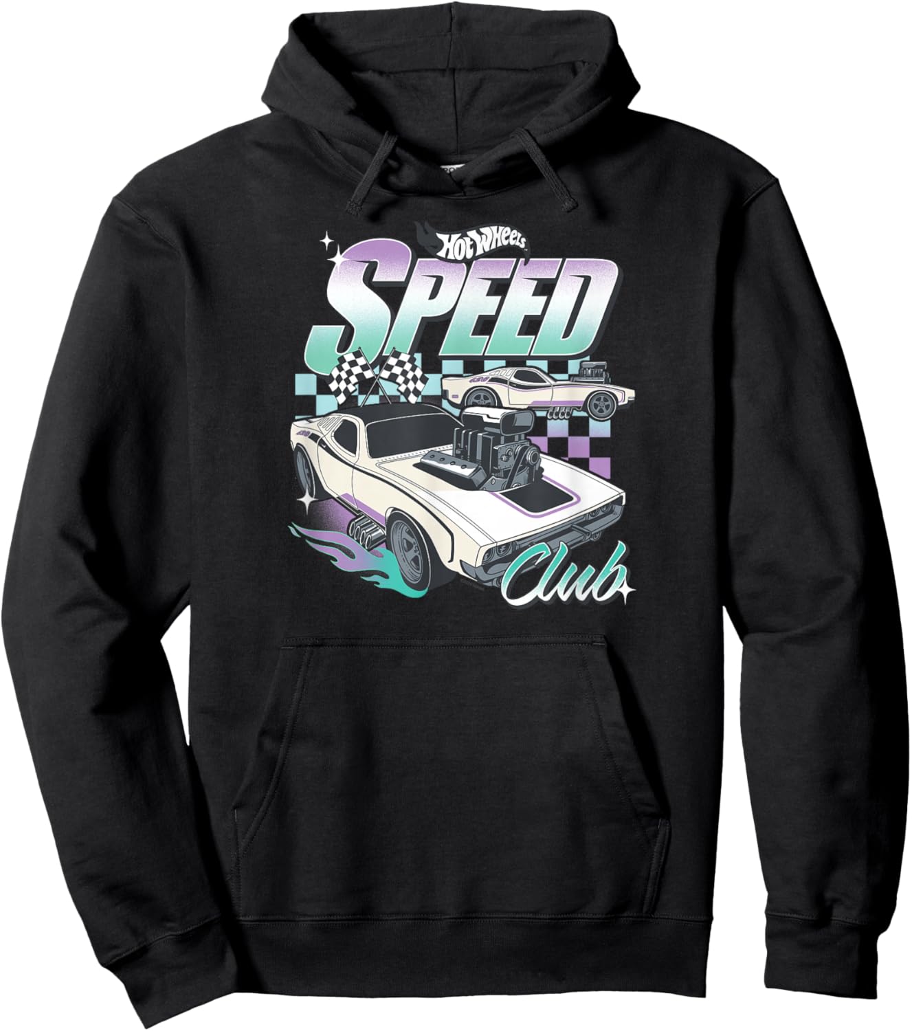 Hot Wheels Speed Club Cars with Checked Background Hoodie - Hoodie | Black
