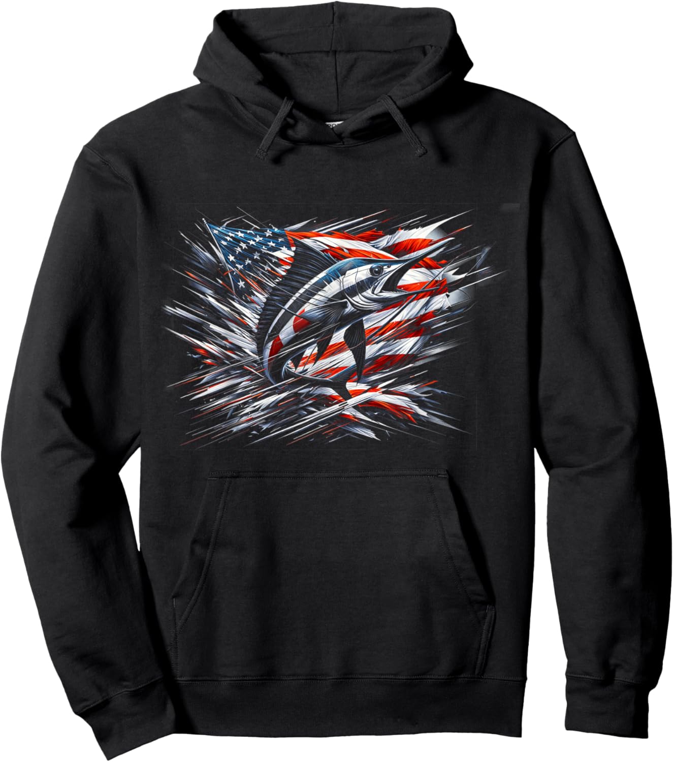 Sailfish American Flag Patriotic Fishing Graphic Design Women Men Hoodie - Hoodie | Black