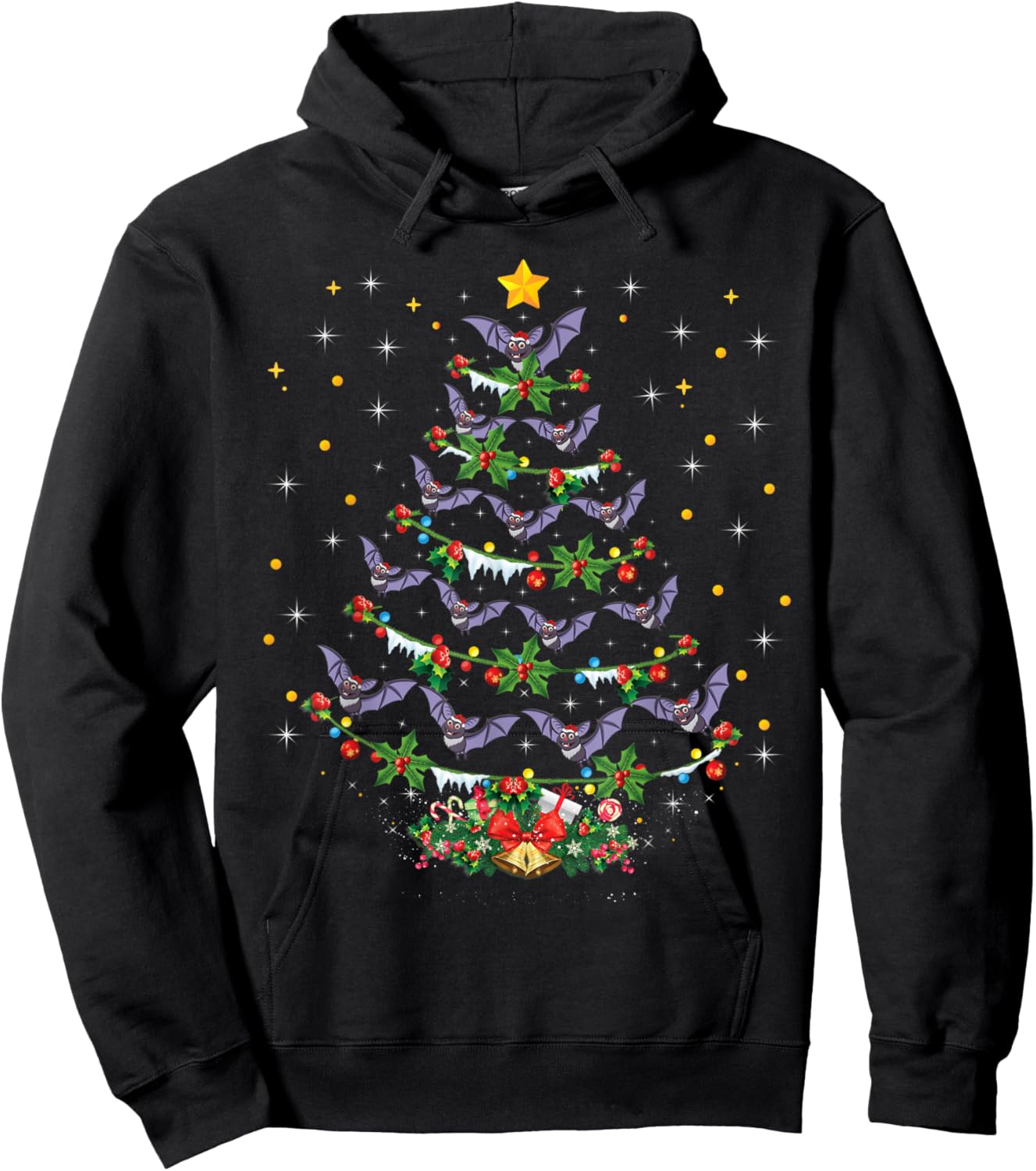 Funny Santa Bat Bird Xmas Gift Bat Christmas Tree Hoodie - Hoodie | Black