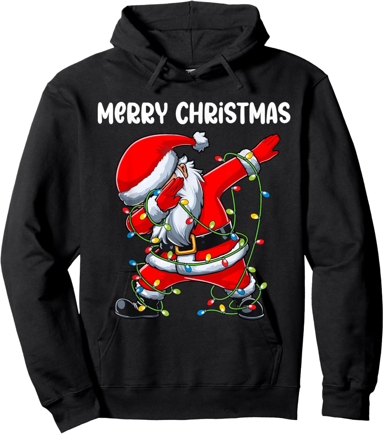 Santa Merry Christmas Lights Boys Girls Kids Dab Xmas Hoodie - Hoodie | Black