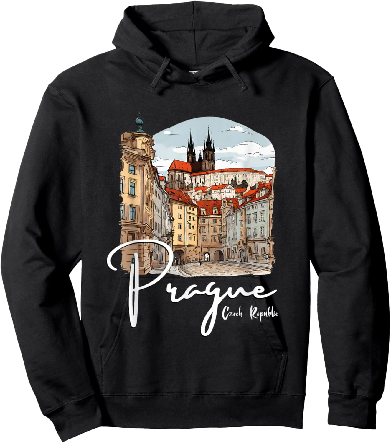 Prague Czech Republic Sketch Souvenir Prague Hoodie - Hoodie | Black
