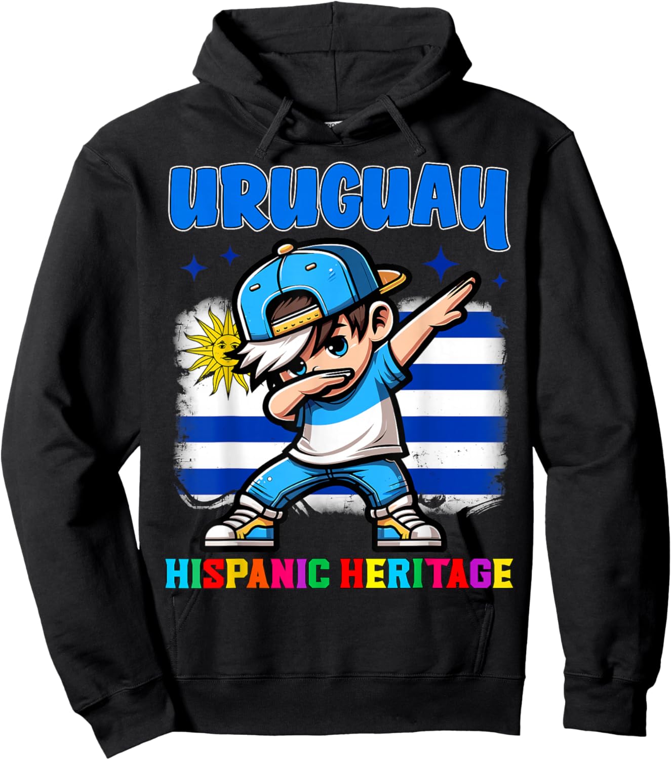 Uruguay Dabbing Kid Hispanic Heritage Celebration for Kids Hoodie - Hoodie | Black