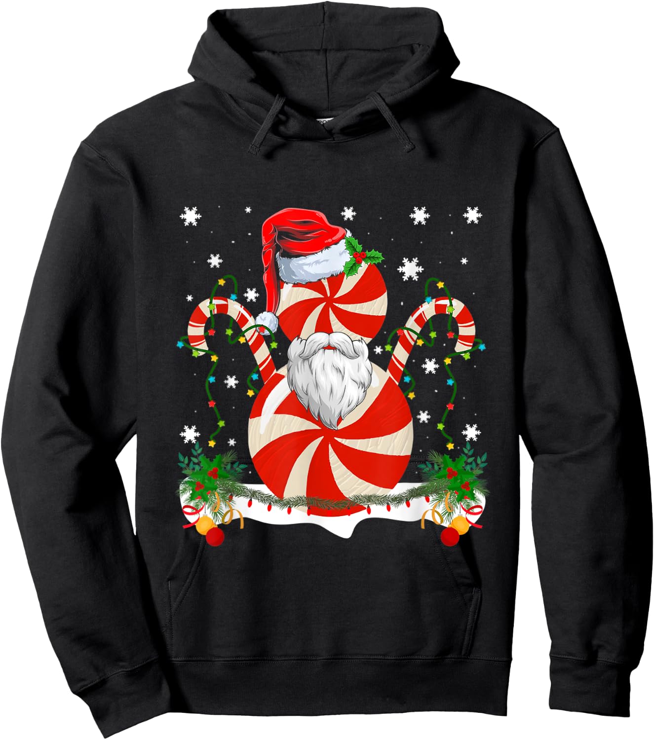 Funny Christmas Peppermint Candy Cane Snowman Decoration Hoodie - Hoodie | Black