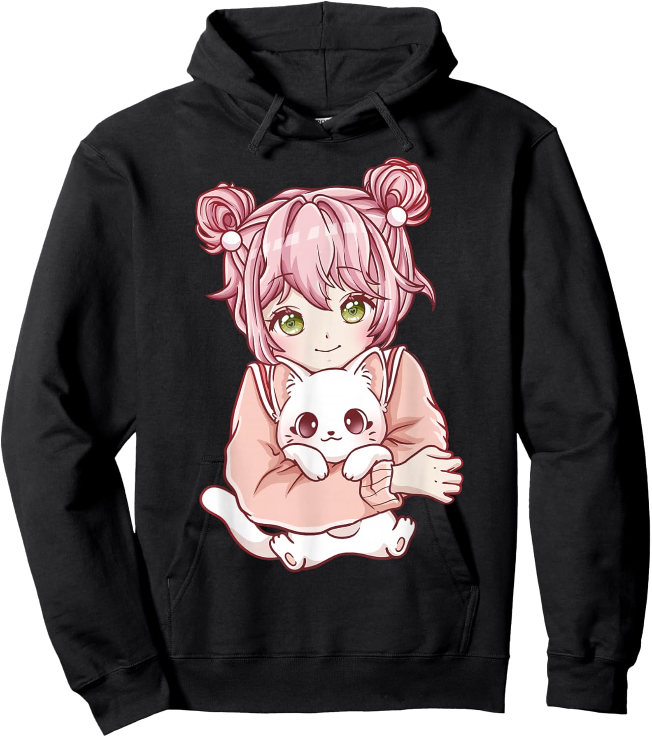 Anime Girl Cat Cats Kawaii Hoodie - Hoodie | Black