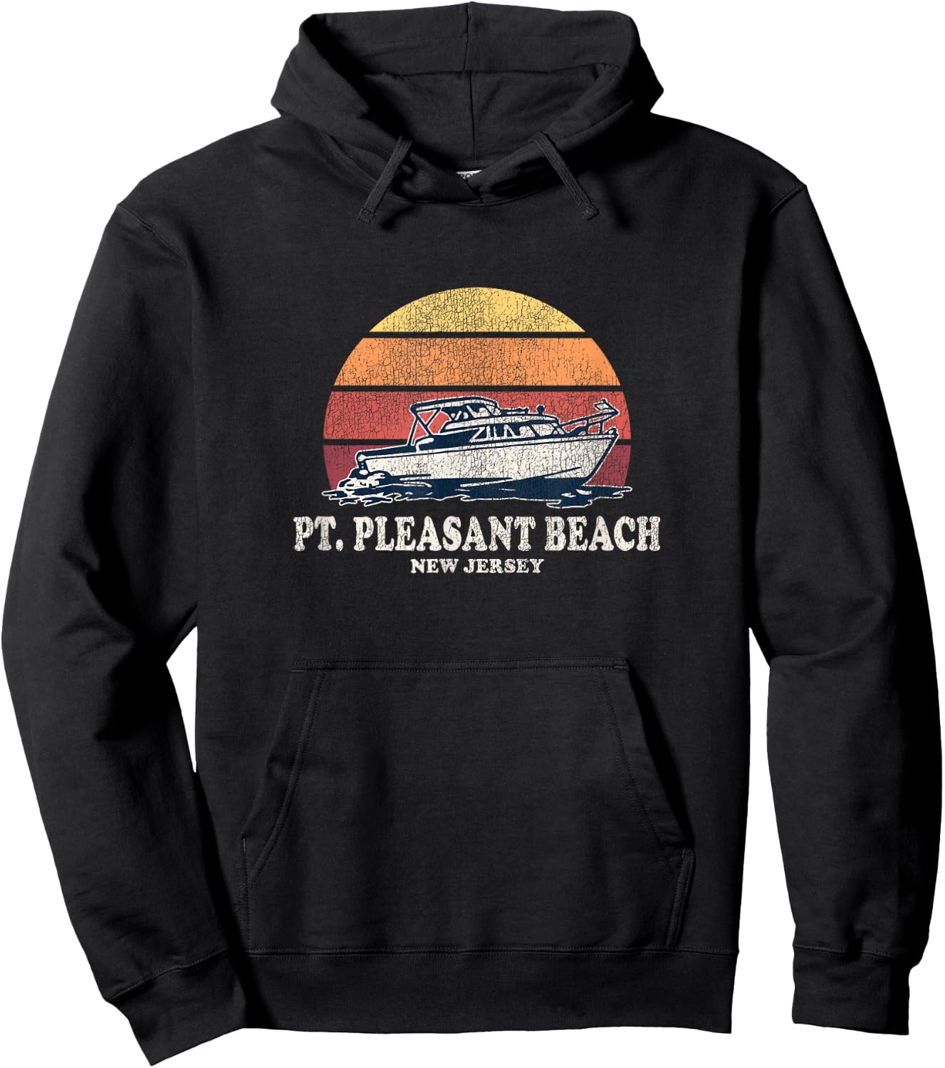 Point Pleasant Beach NJ Vintage Boating 70s Retro Boat Desig Hoodie - Hoodie | Black