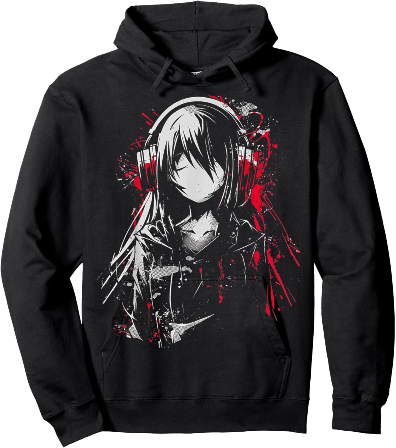 Anime Manga Motif Headphone Artwork Anime Hoodie - Hoodie | Black