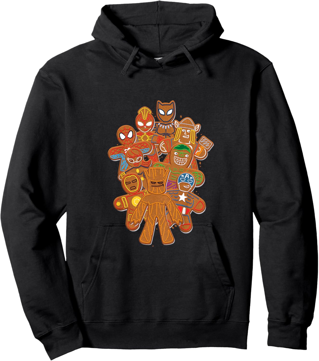 Kids Marvel Avengers Christmas Super Hero Gingerbread Cookies Hoodie - Hoodie | Black