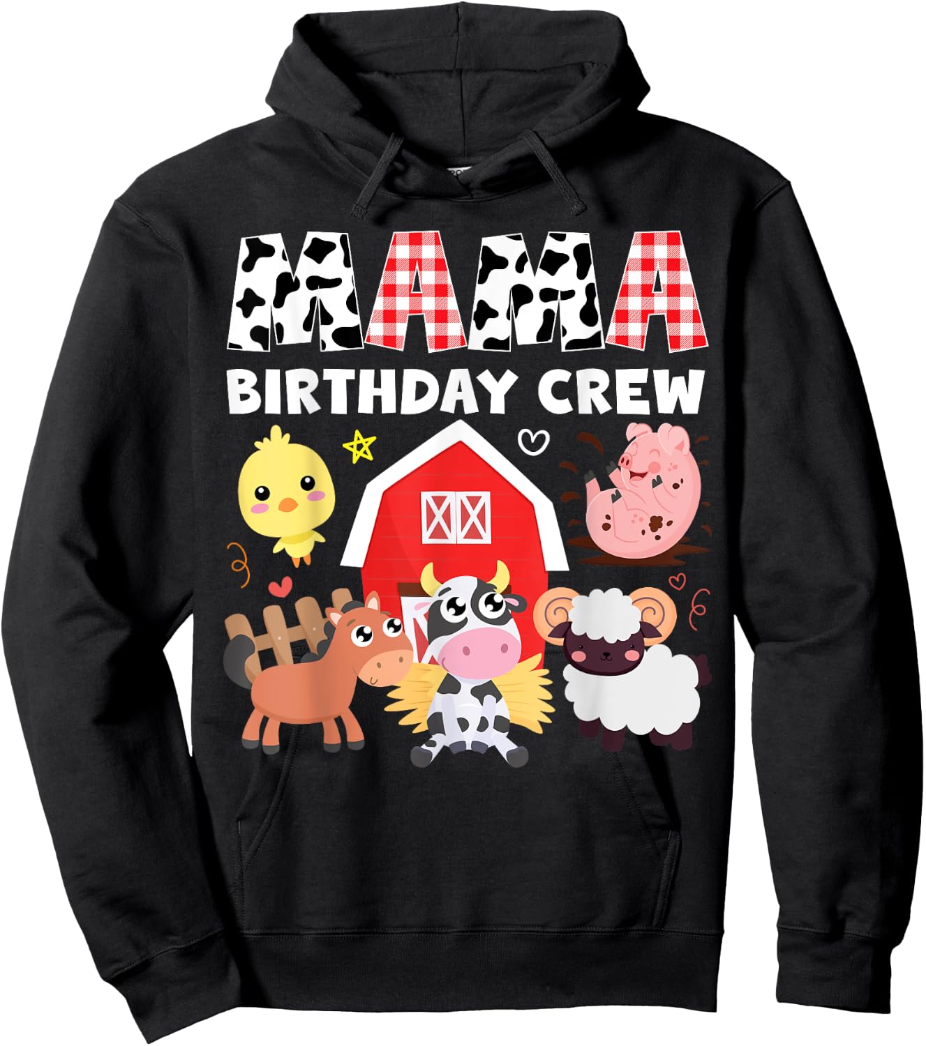 Cow Mama Birthday Crew Farm Theme Animals Birthday Party Hoodie - Hoodie | Black