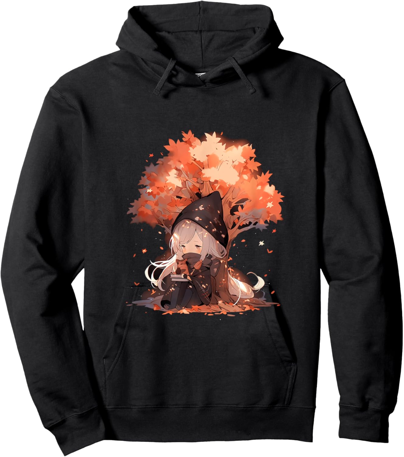 Chibi Girls Autumn Leaves Anime Kawaii Thanksgiving Hoodie - Hoodie | Black