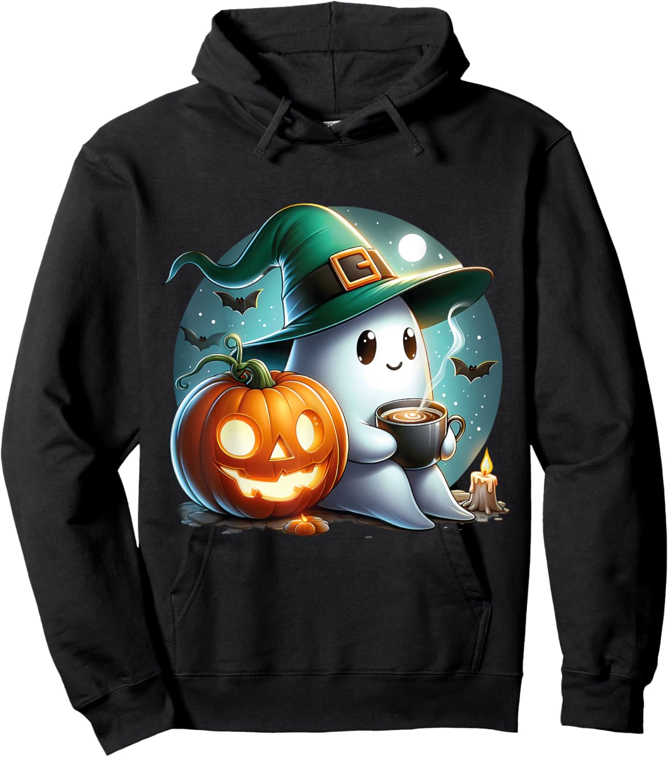 Cute Halloween Ghost Coffee Pumpkin Hoodie - Hoodie | Black