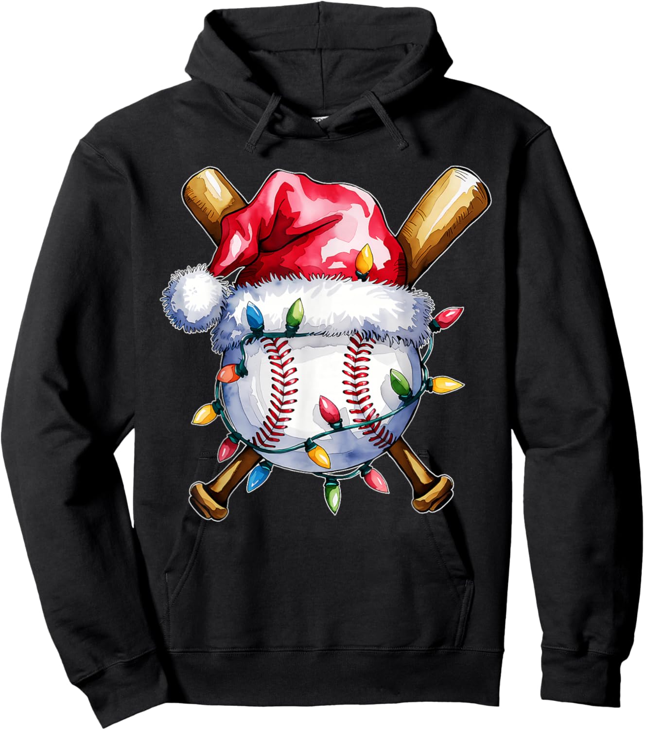 Santa Sports Design Boys Christmas Baseball Player Hoodie - Hoodie | Black