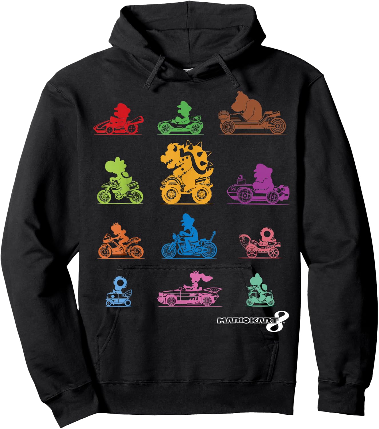 Mario Kart Colorful Character Profile Silhouettes Small Hoodie - Hoodie | Black
