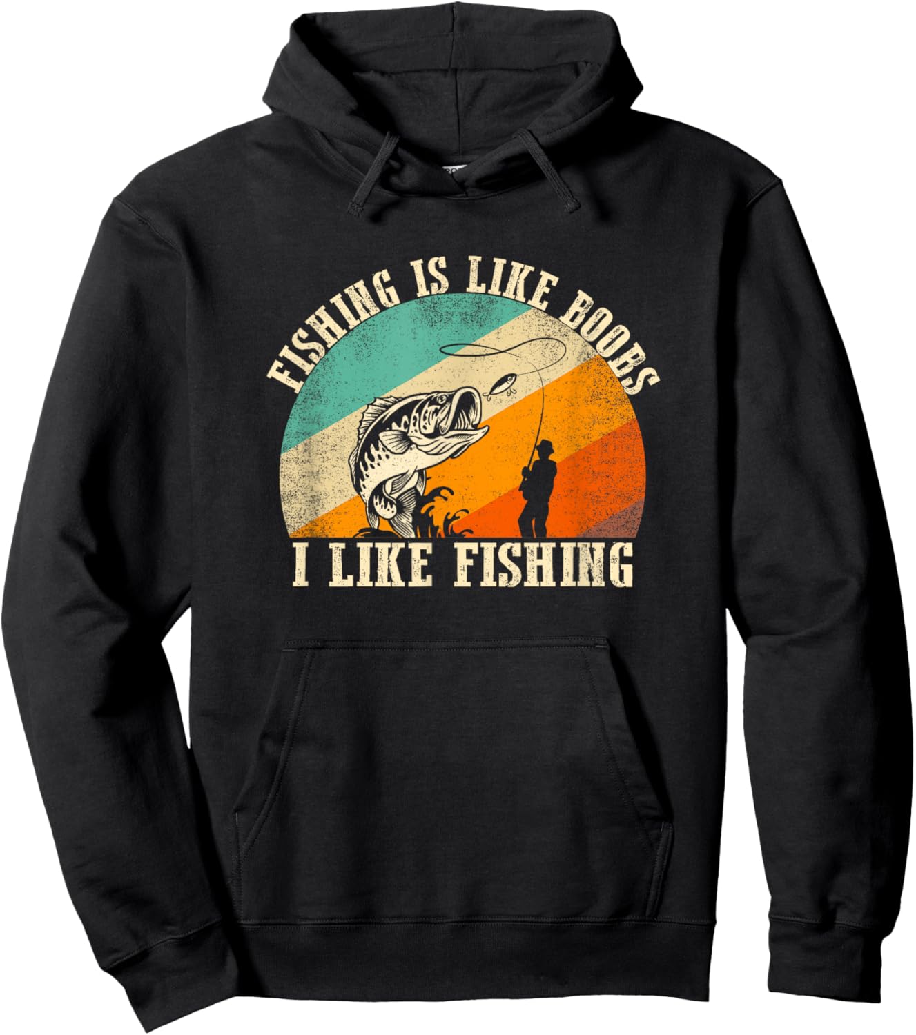 Retro Fishing Is Like Boobs I Like Fish Funny Fishing Lover Hoodie - Hoodie | Black