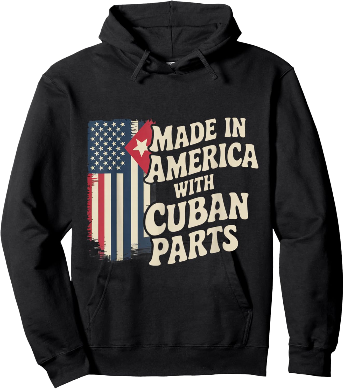 Made In America With Cuban Parts With USA Flag Cuba Flag Hoodie - Hoodie | Black