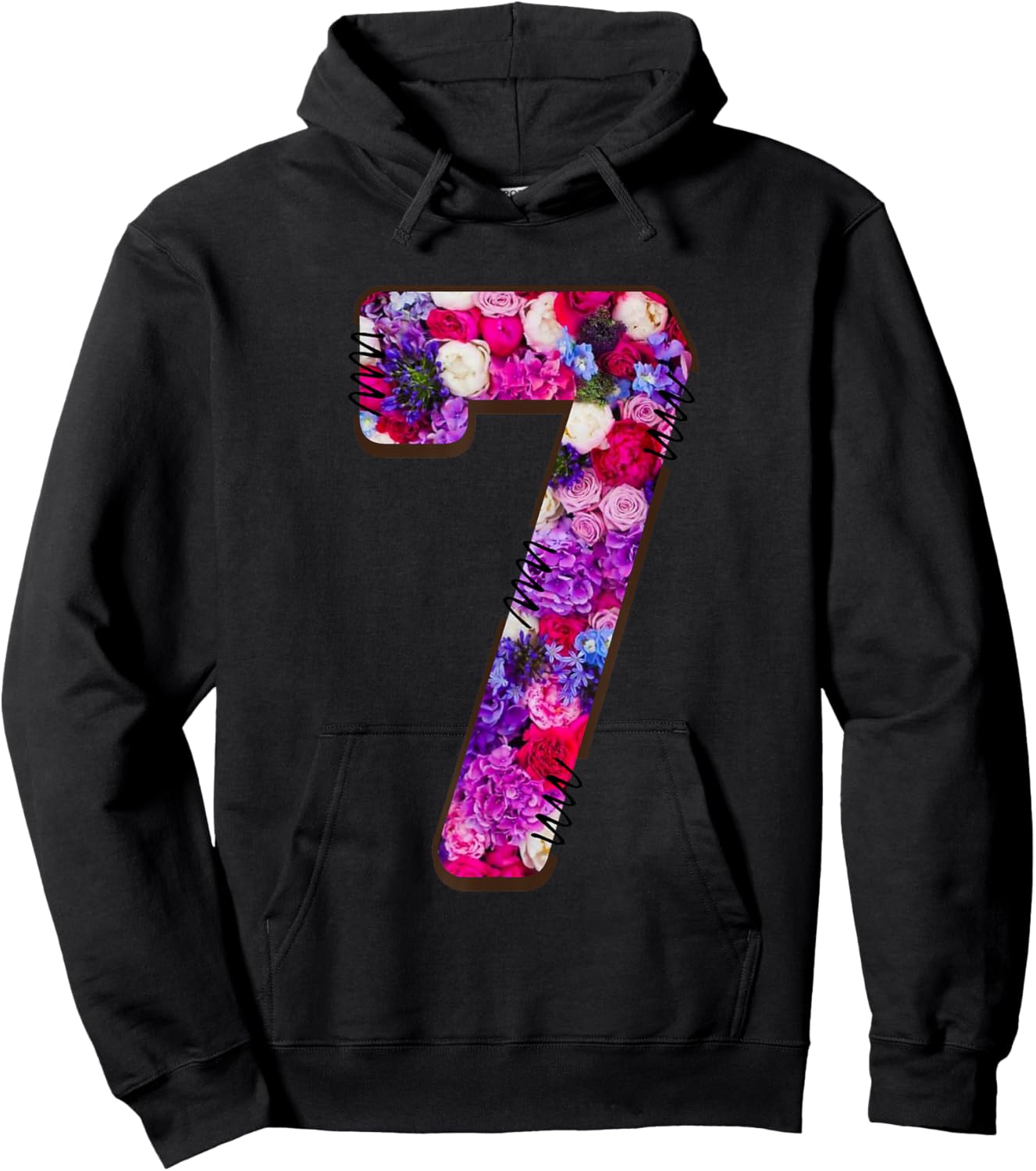 Seven Blossoms Floral Number Seven Hoodie - Hoodie | Black