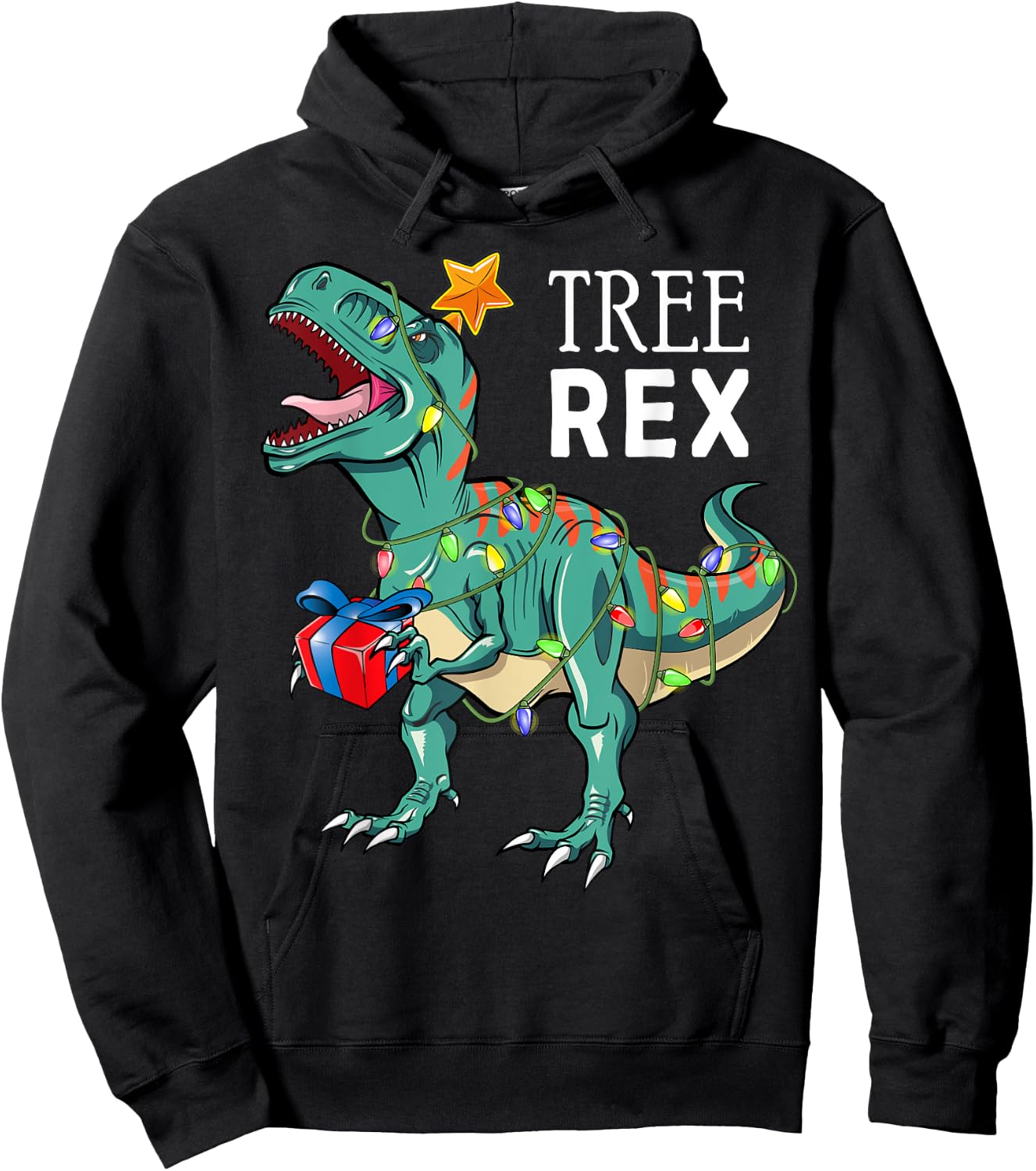 Dinosaur Tree Rex Christmas Shirt Boys Kids Men Pajamas Gift Hoodie - Hoodie | Black