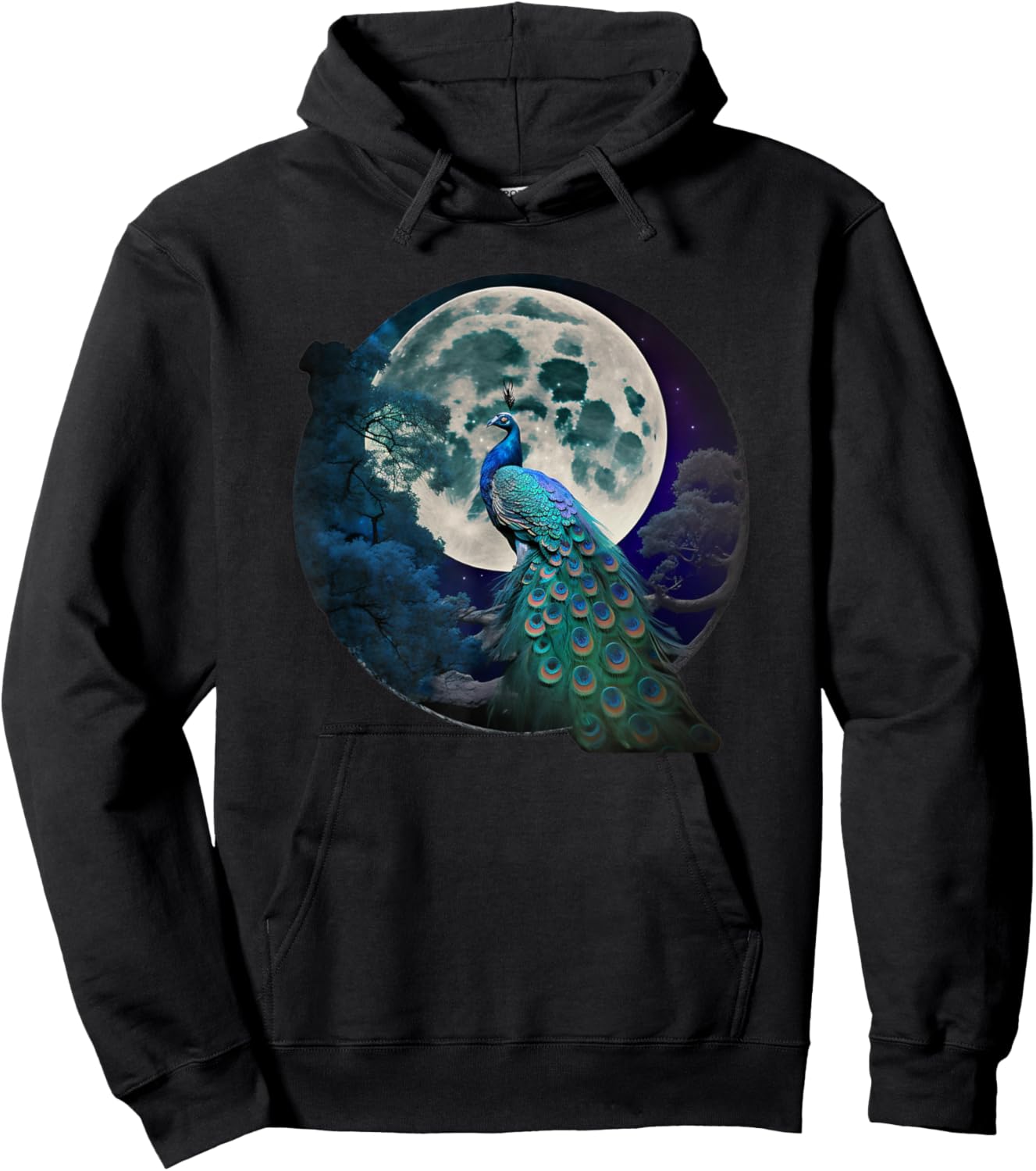 beautiful Majestic Peacock in the moonlight Hoodie - Hoodie | Black