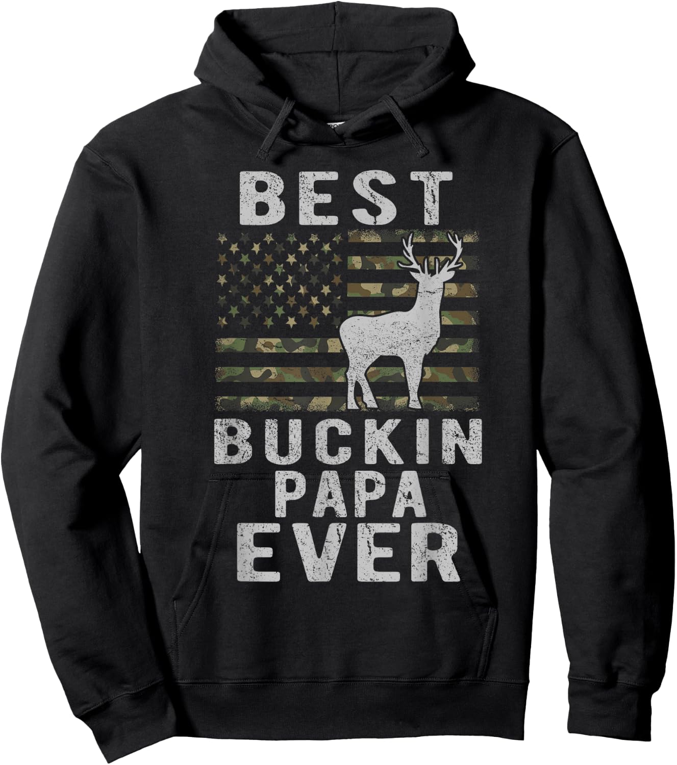 Best Bucking Papa Ever Camouflage American Flag Deer Hunting Hoodie - Hoodie | Black
