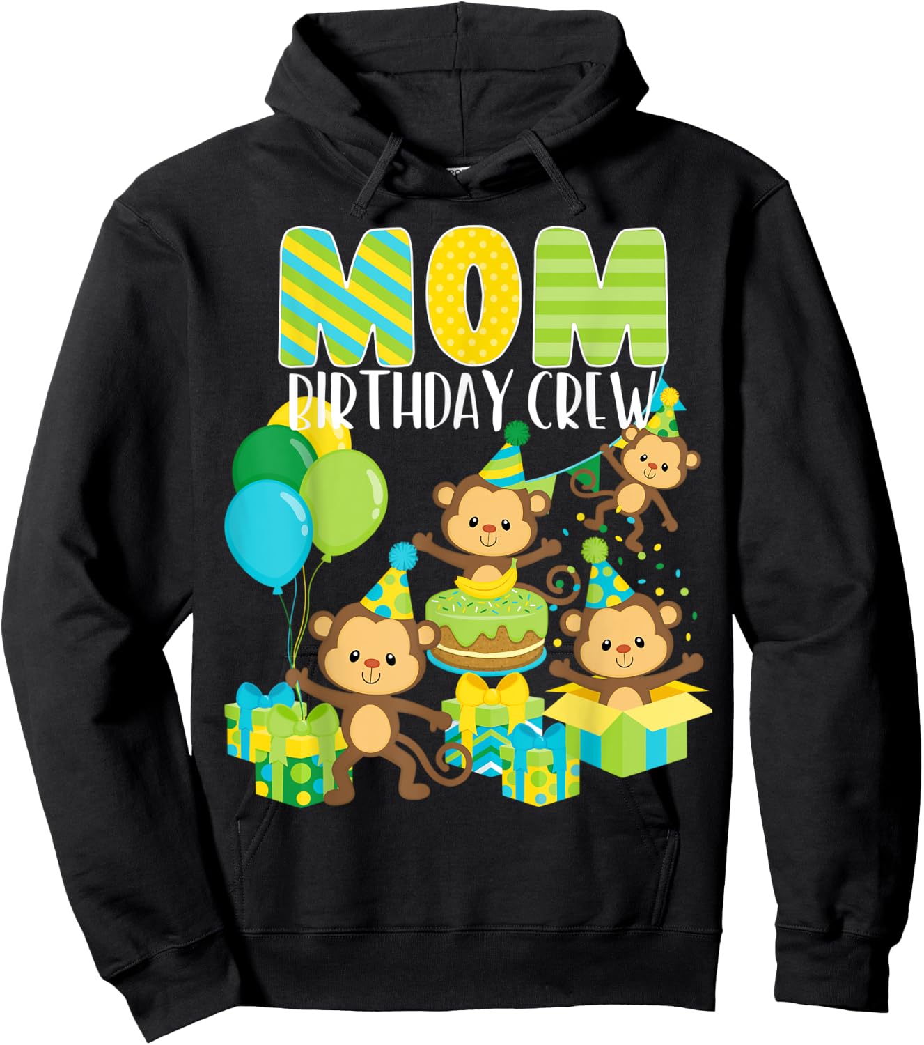 Birthday Monkey Mom Birthday Crew Bday Party Family Matching Hoodie - Hoodie | Black