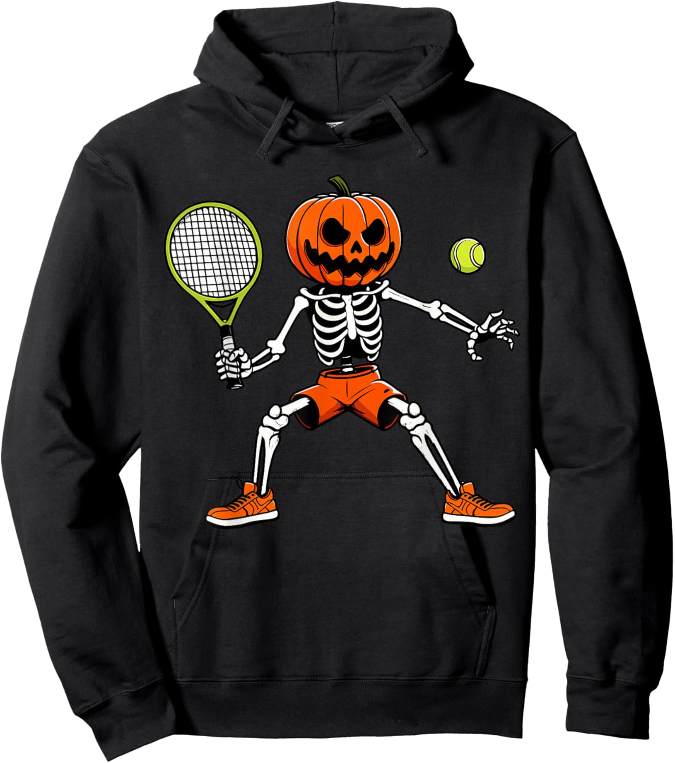 Halloween Tennis Pumpkin Head Skeleton Tennis Halloween Hoodie - Hoodie | Black