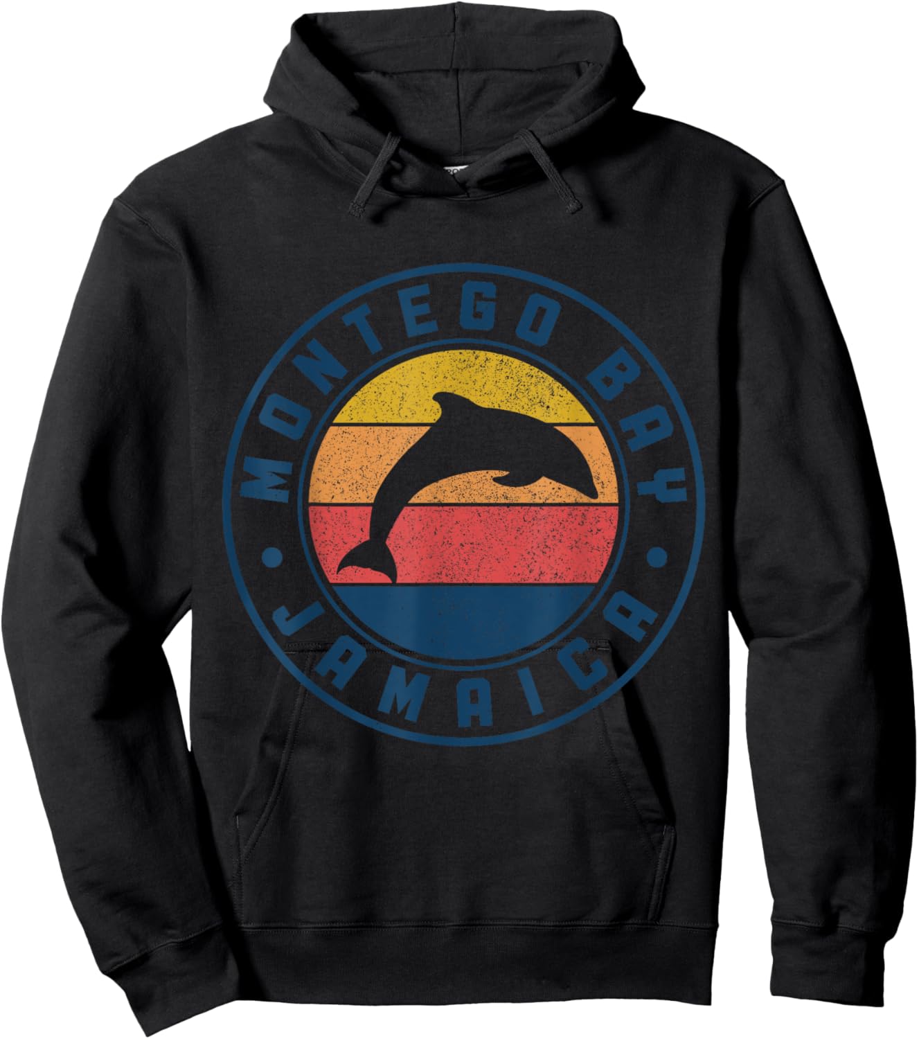 Montego Bay Jamaica Dolphin Surfer Souvenir Vintage Hoodie - Hoodie | Black