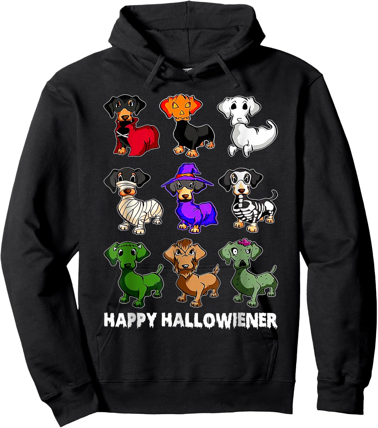 Dachshund Happy Halloweiner Funny Halloween Dogs Lover Hoodie - Hoodie | Black