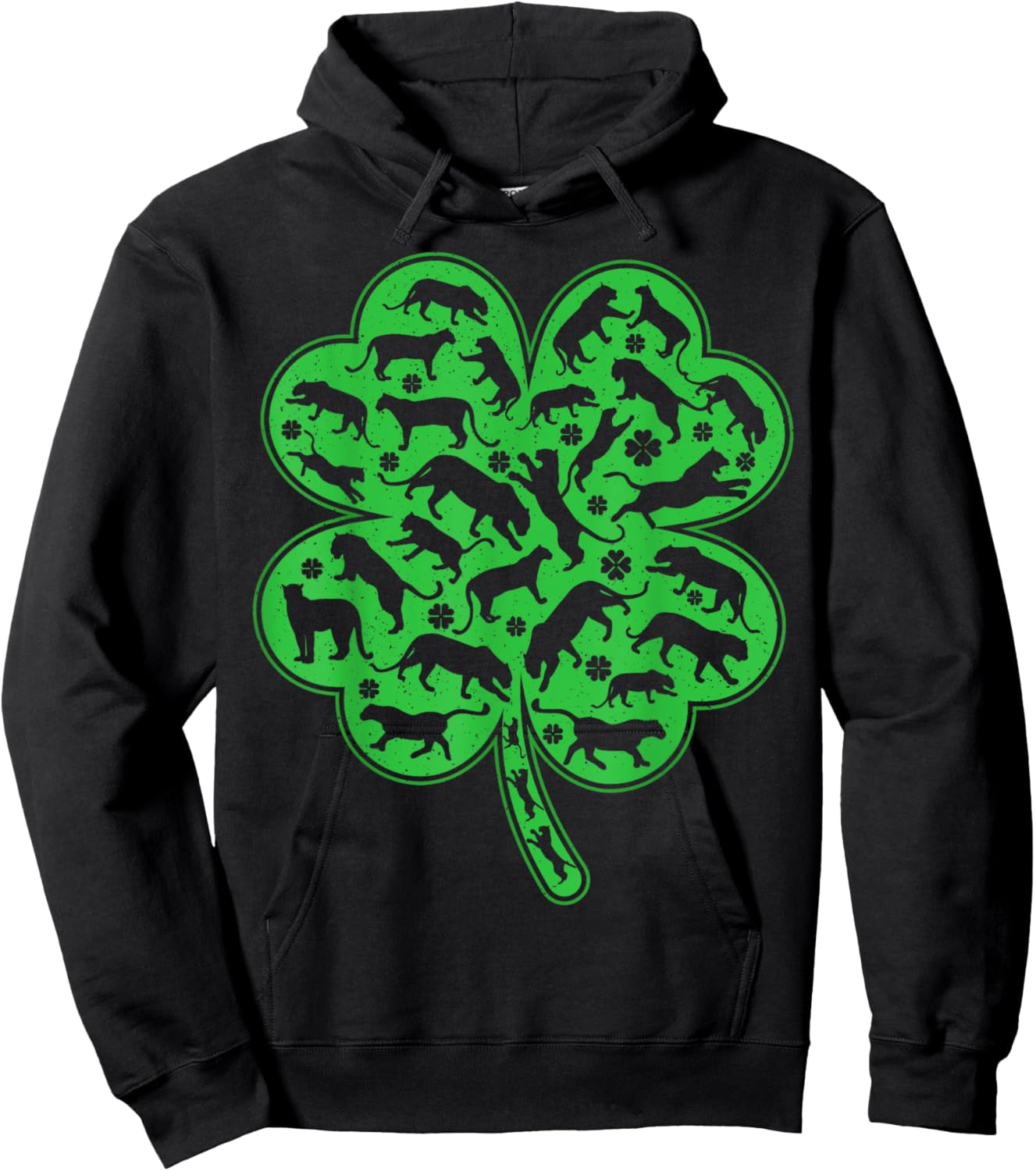 Luckiest Irish Shamrock Leaf Panther St. Patrick's Day Hoodie - Hoodie | Black