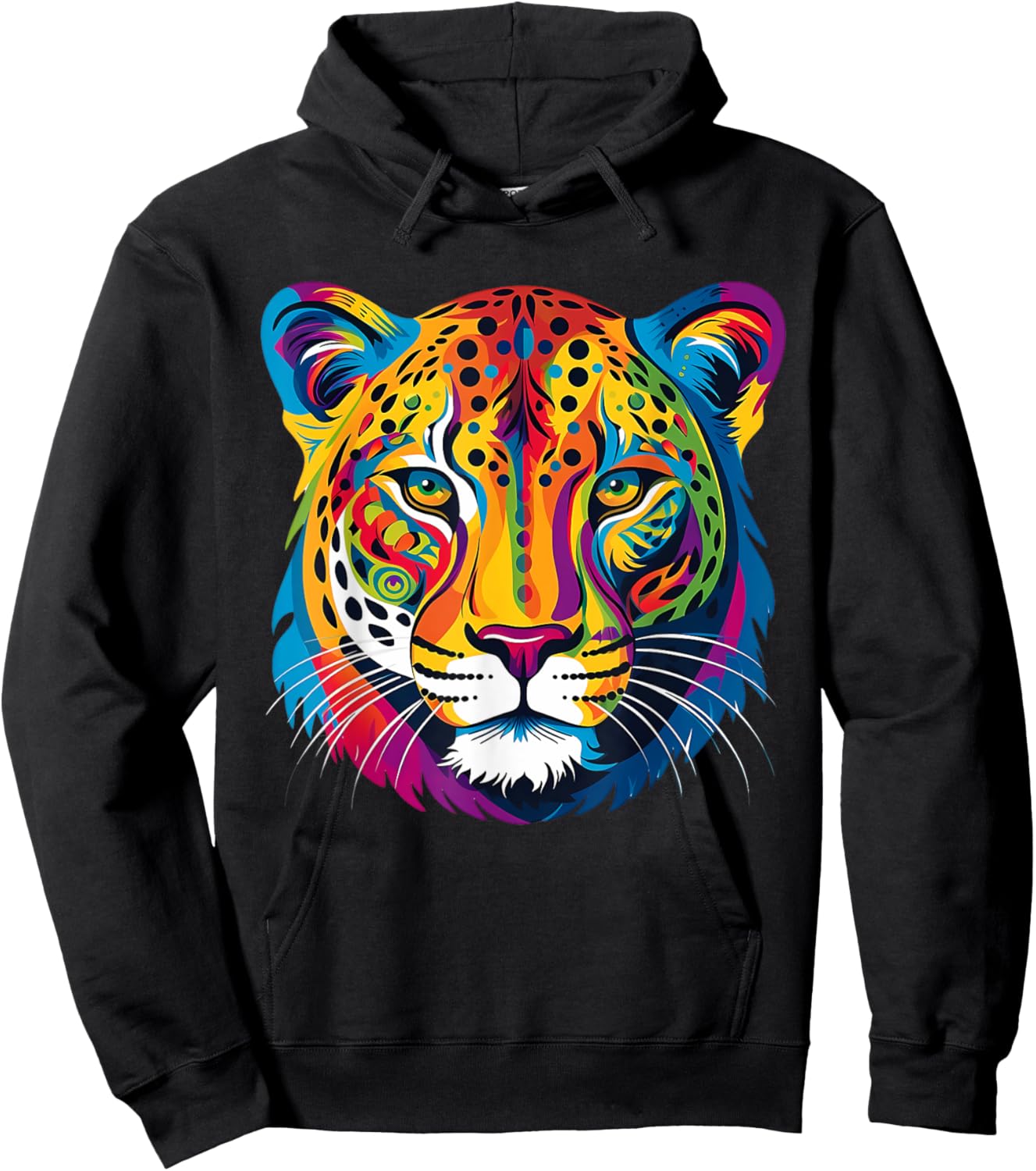 Colorful Cheetah Face Animal Print Big Cat Wildlife Graphic Hoodie - Hoodie | Black