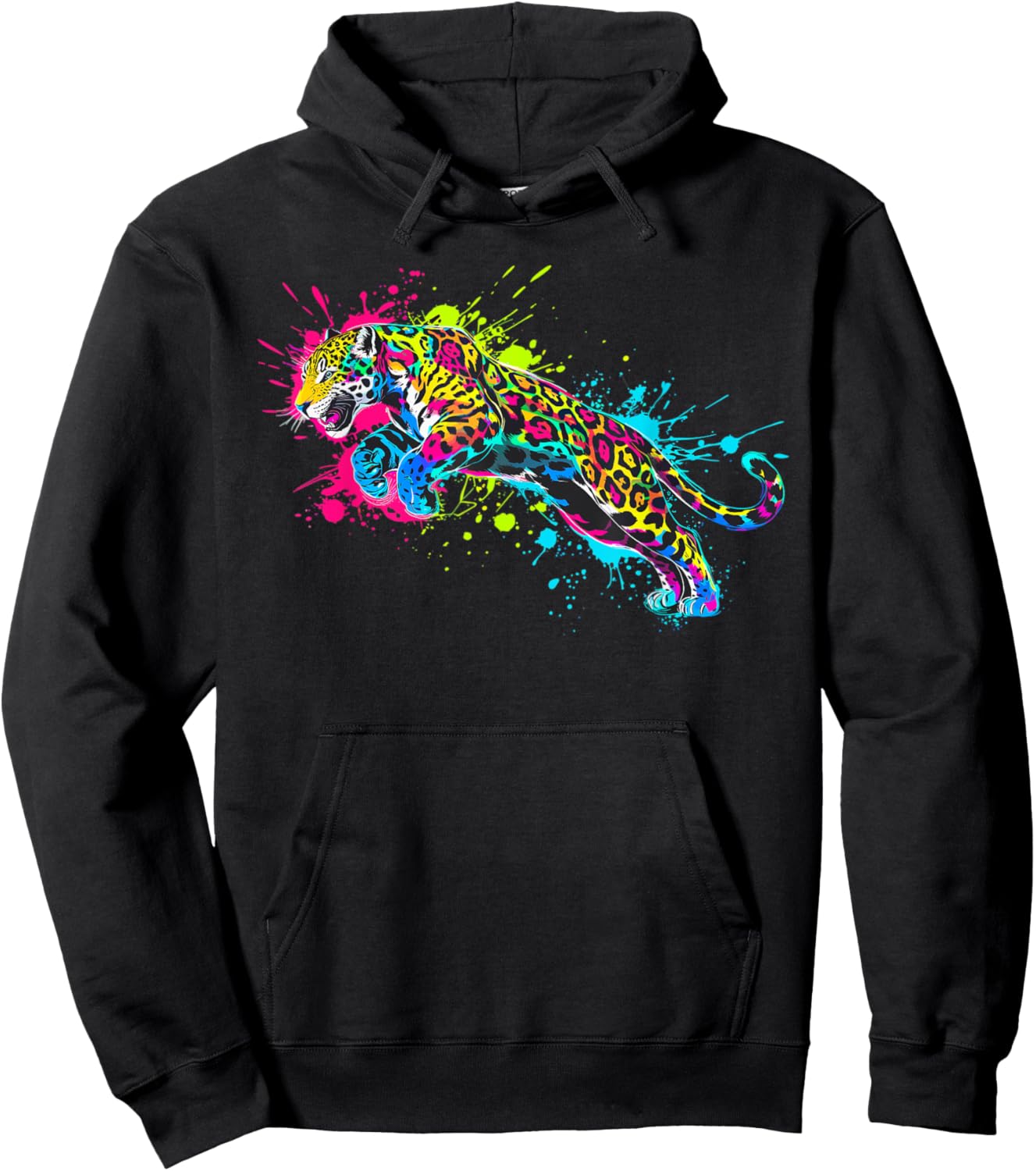 Wild Animal Jaguar with Neon Colors Jungle Hoodie - Hoodie | Black