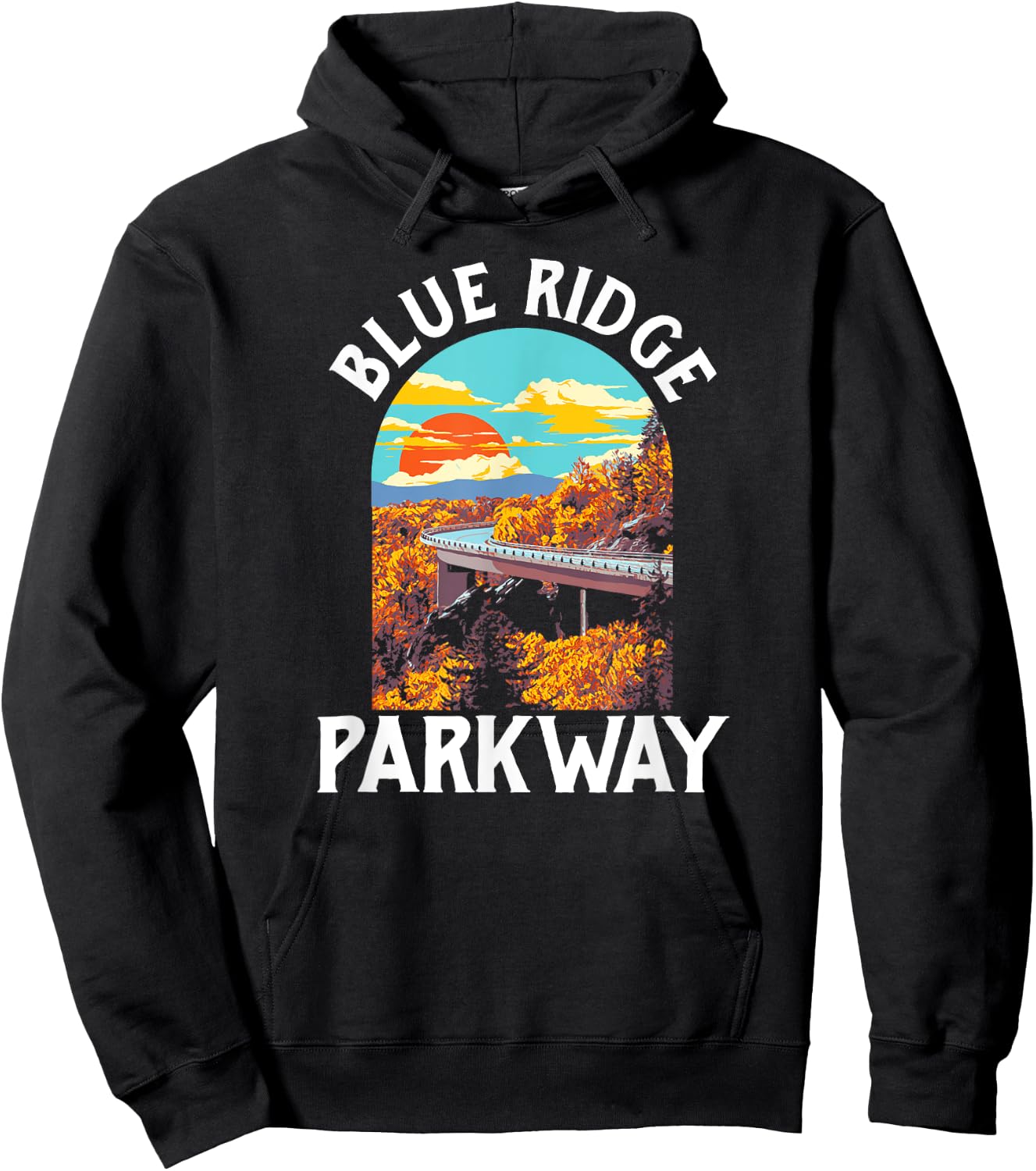 Blue Ridge Parkway Vintage Poster Style Retro 80s Graphic Hoodie - Hoodie | Black